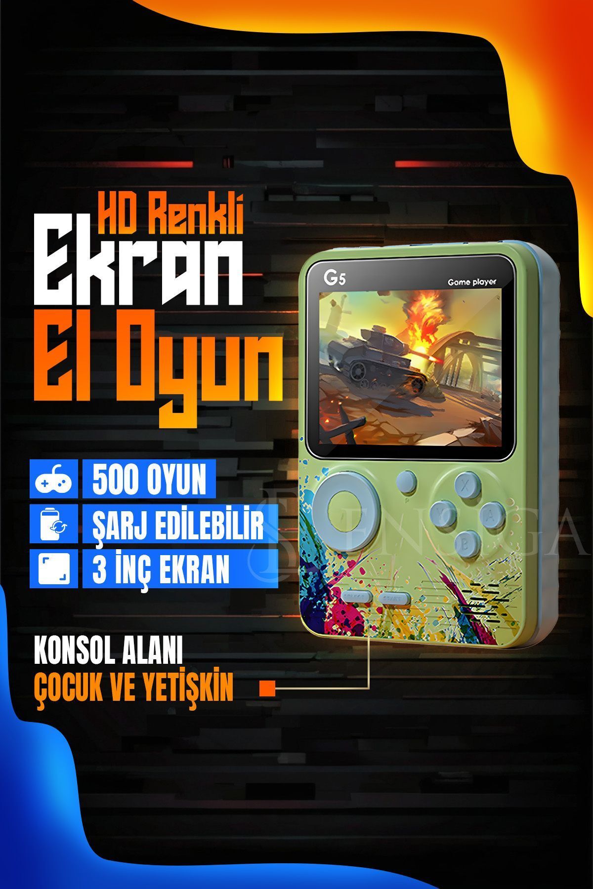 EN SİGA Mini El Oyun Makinesi 3 İnç HD Renkli Ekran El Oyun 500 Oyun Konsolu Çocuk Yetişkin Şarj Edilebilir