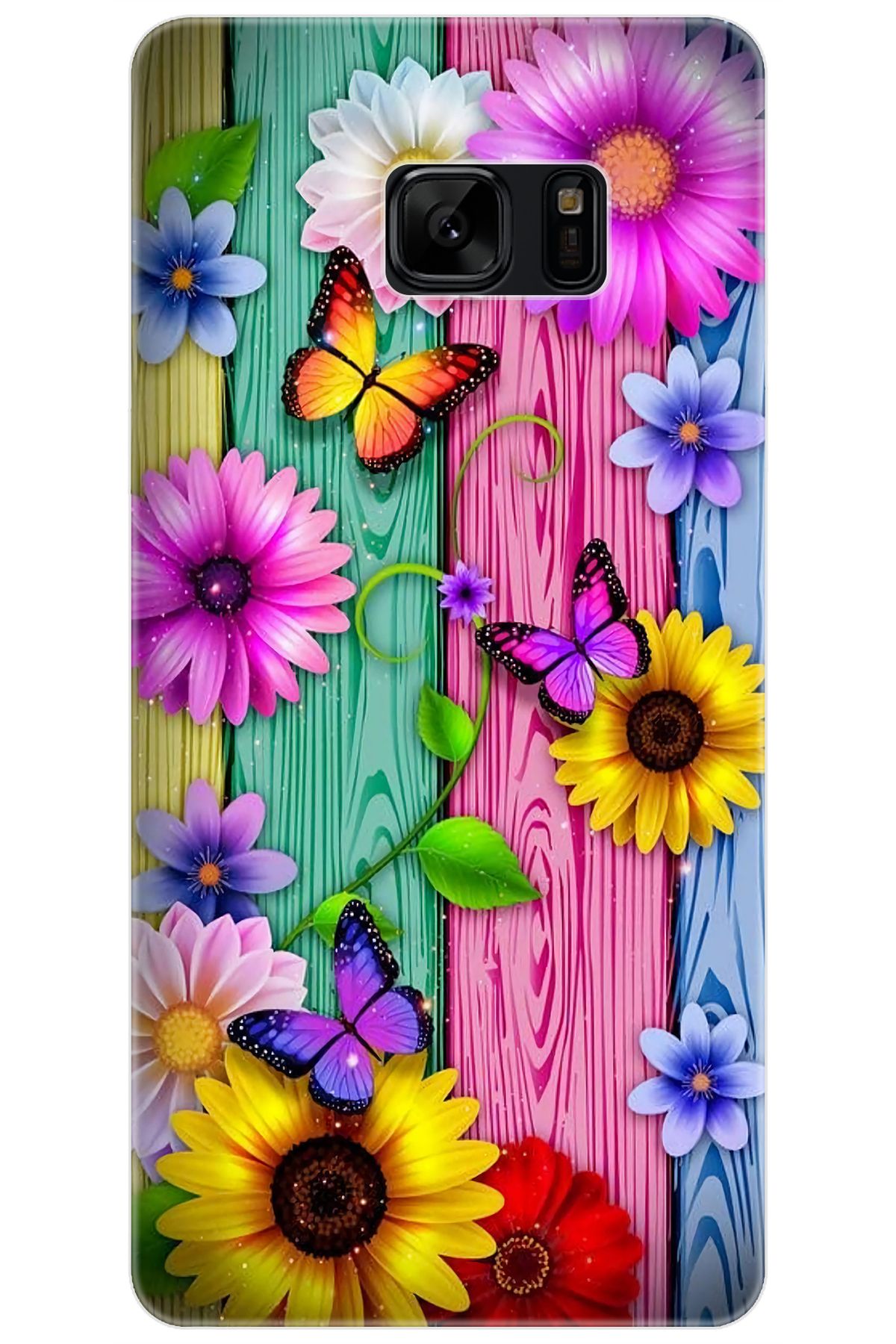 Ceppare Samsung Galaxy Note FE (SM-N935F) Uyumlu Kılıf İnce Silikon Papatya Kelebekler STK:719 CP-Ol1WwK1