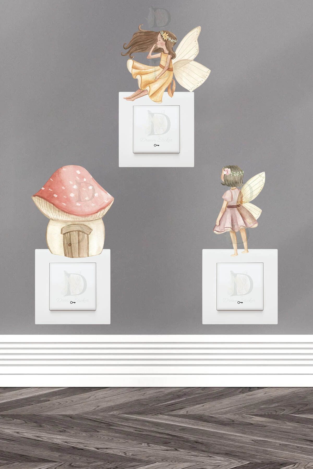 KT Decor Doğa Perisi Sulu Boya 3'lü Priz Sticker Seti