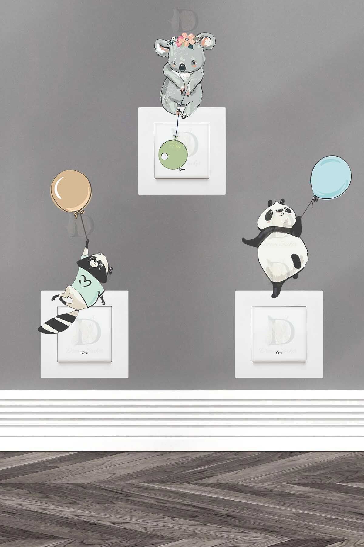KT Decor Balonlu Hayvanlar 3'lü Priz Sticker Seti