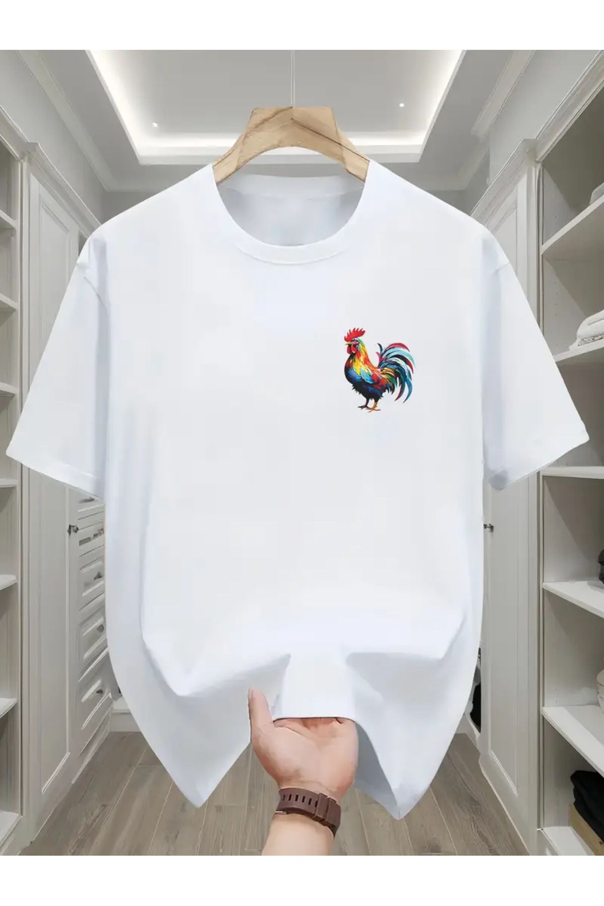 AEMİ Unisex Rooster Oversize Bisiklet Yaka T-shirt
