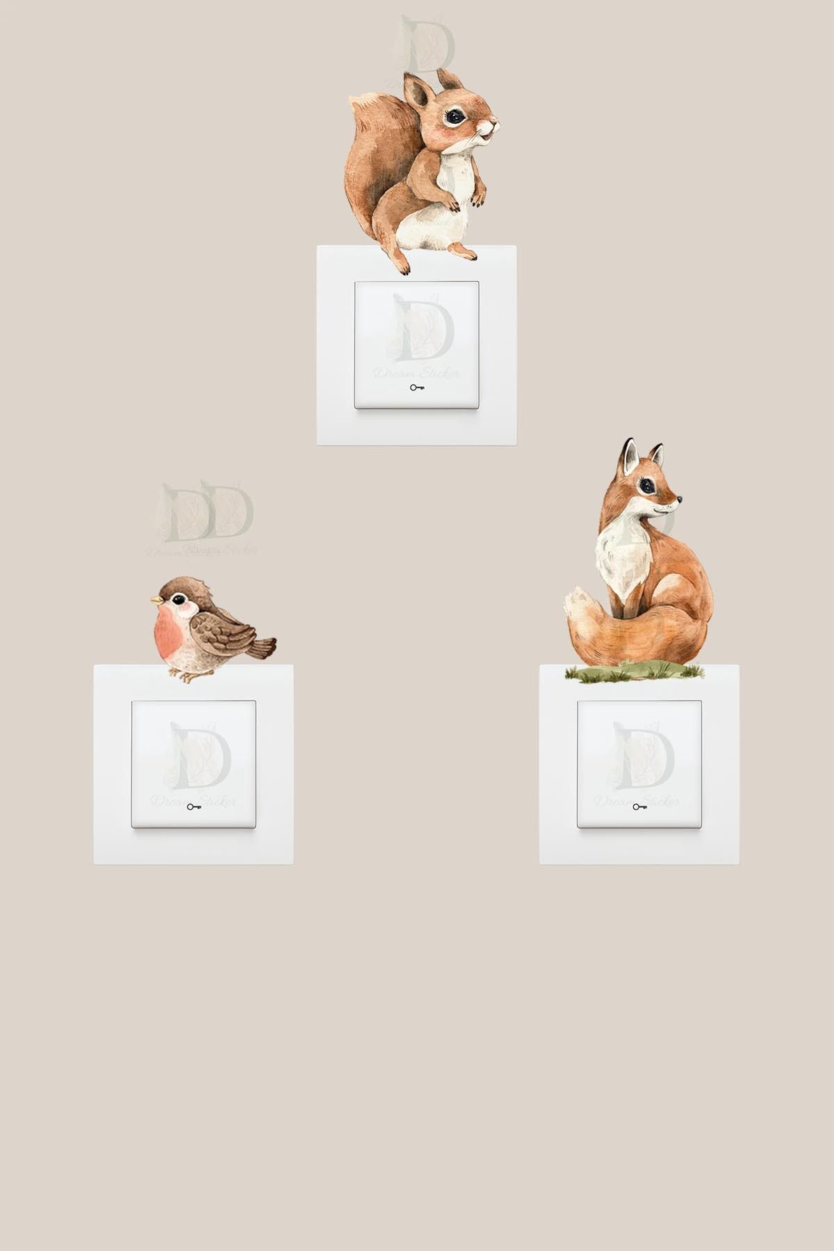 KT Decor Woodland Sincap ve Arkadaşları 3'lü Priz Sticker Seti