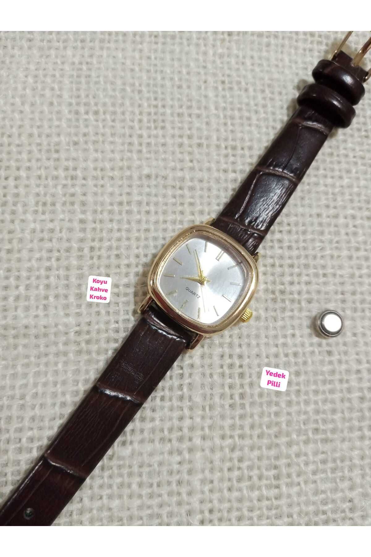 Brality Retro Model Vintage Minimal Oval GOLD Kasa KOYU KAHVE Kordonlu YEDEK PİLLİ Kadın Kol Saati... 0021