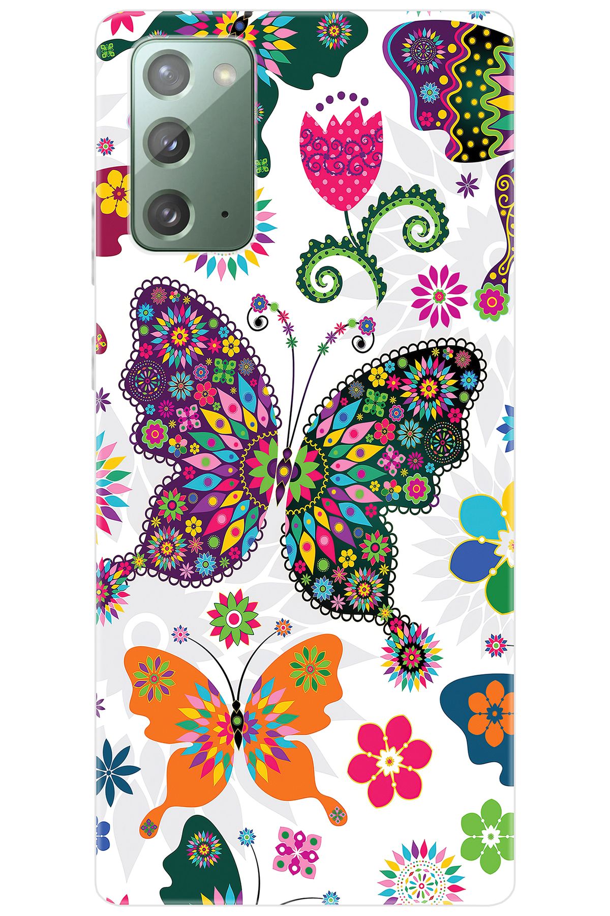 Ceppare Samsung Galaxy Note 20 (SM-N980F) Uyumlu Kılıf Desenli Silikon Renkli Kelebekler STK:541 CP-jRZXQch
