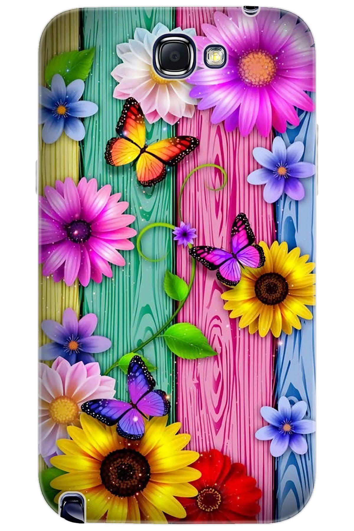 Ceppare Samsung Galaxy Note 2 (GT-N7100) Uyumlu Kılıf Desenli Silikon Papatya Kelebekler STK:719 CP-2YfL9oq