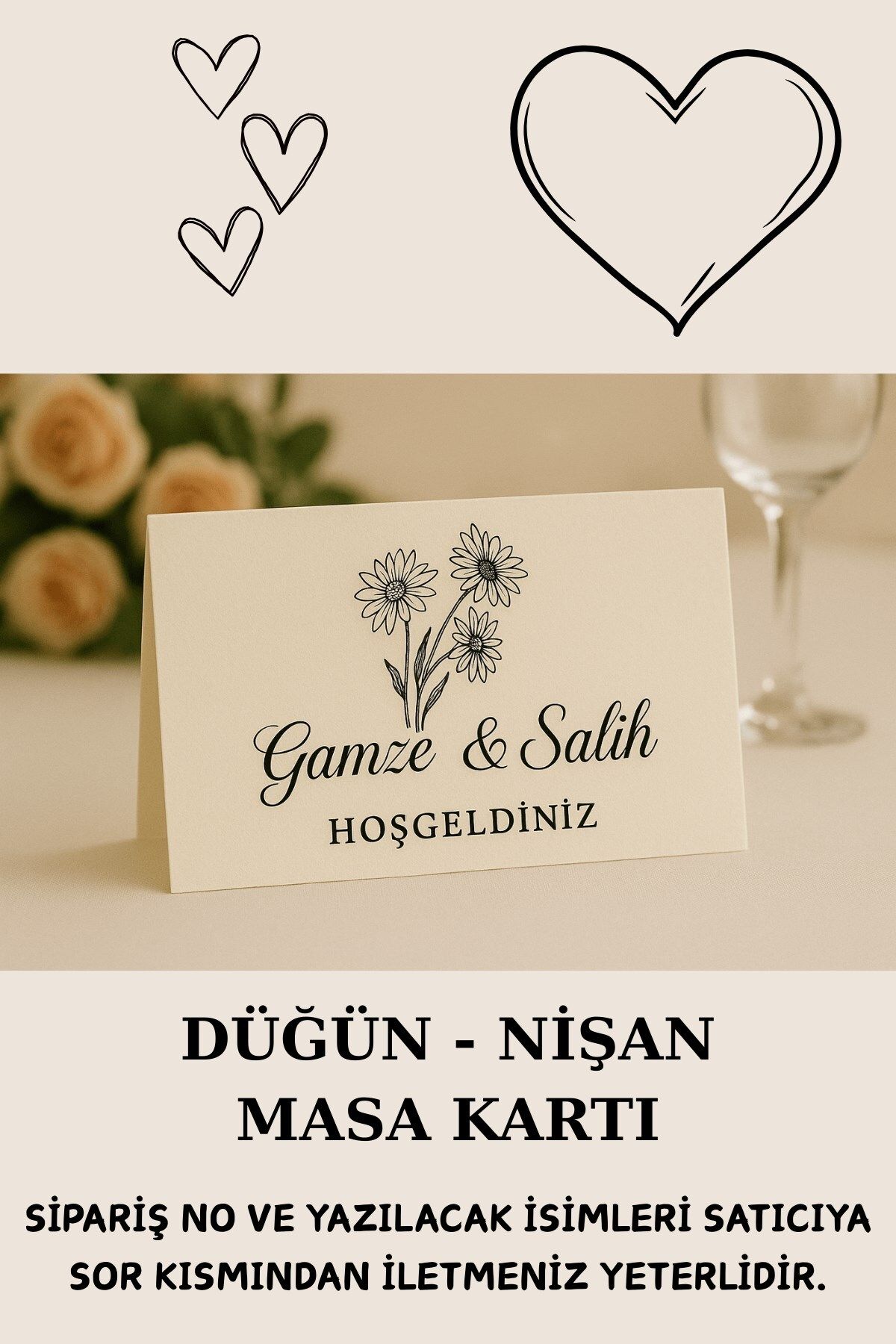 Emtory Home Papatya | 20 Adet Masa Kartı - Nişan Masa Kartı - Nikah Masa Kartı - Tek Yön 1.hamur