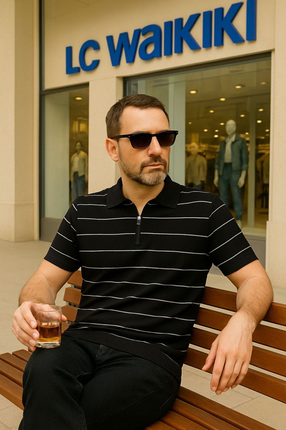 LC Waikiki Slim Fit Erkek Fermuarlı Çizgili Polo Yaka Triko Tişört / T-shirt Yeni Sezon Ürün