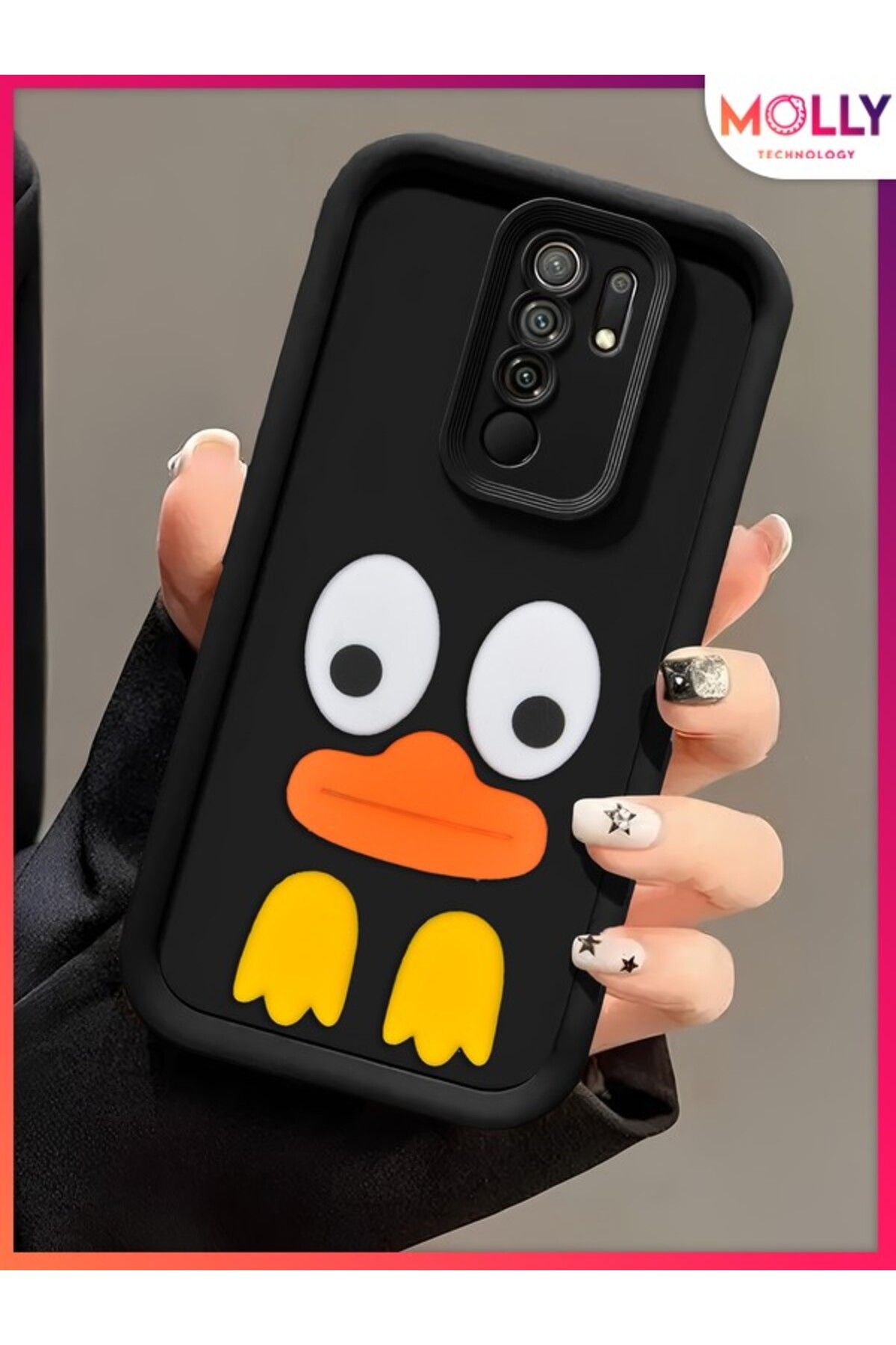 Molly Xiaomi Redmi 9 İçin Siyah Kenarları Kalın 3d Kabartmalı Cute Duck Silikon Kılıf