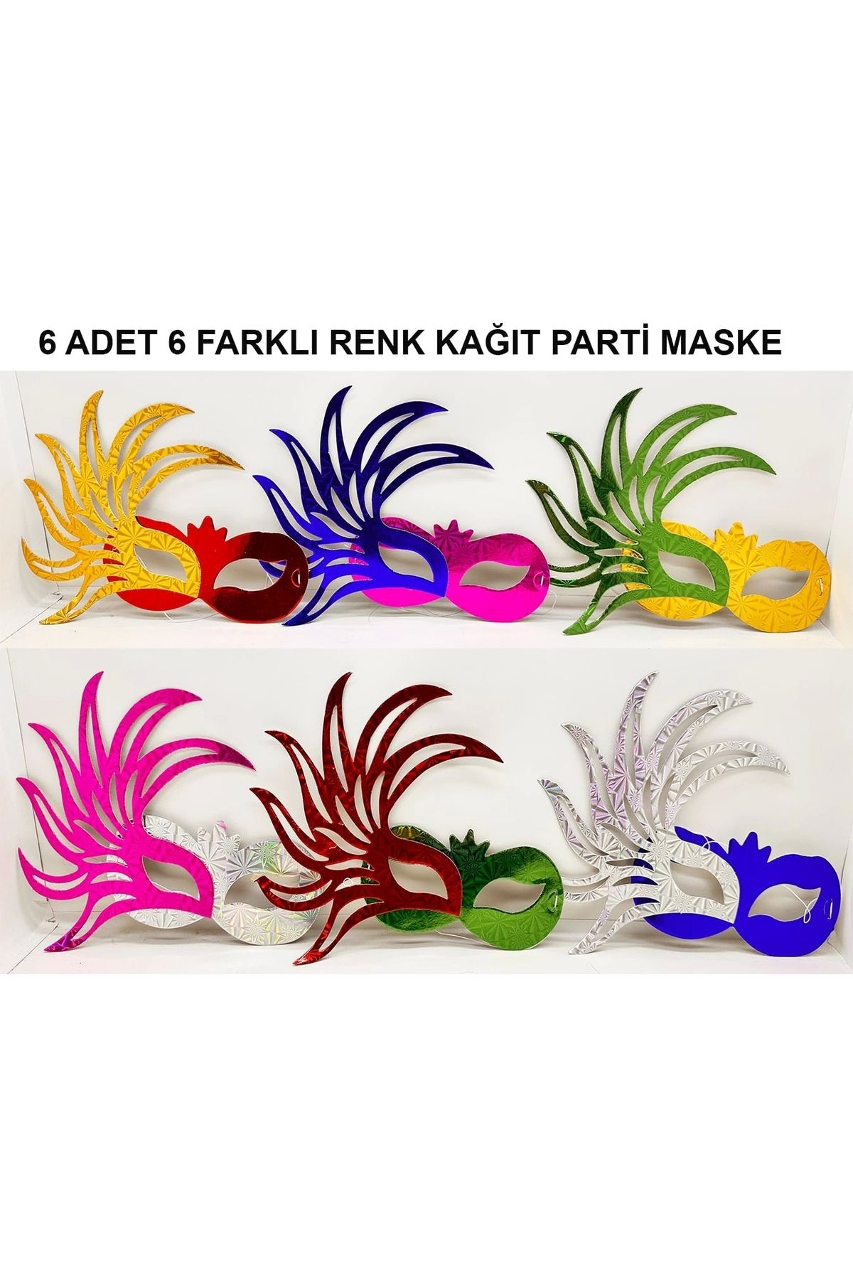 TTT Rengarenk Kağıt Parti Balo Maskesi 6 Adet