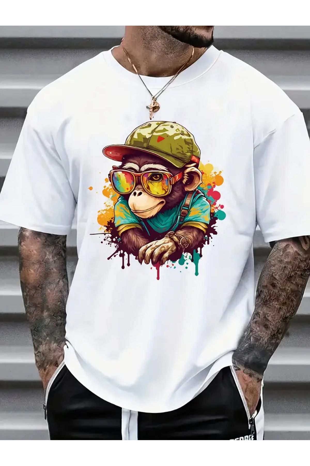 AEMİ Unisex Monkey Oversize Bisiklet Yaka T-shirt