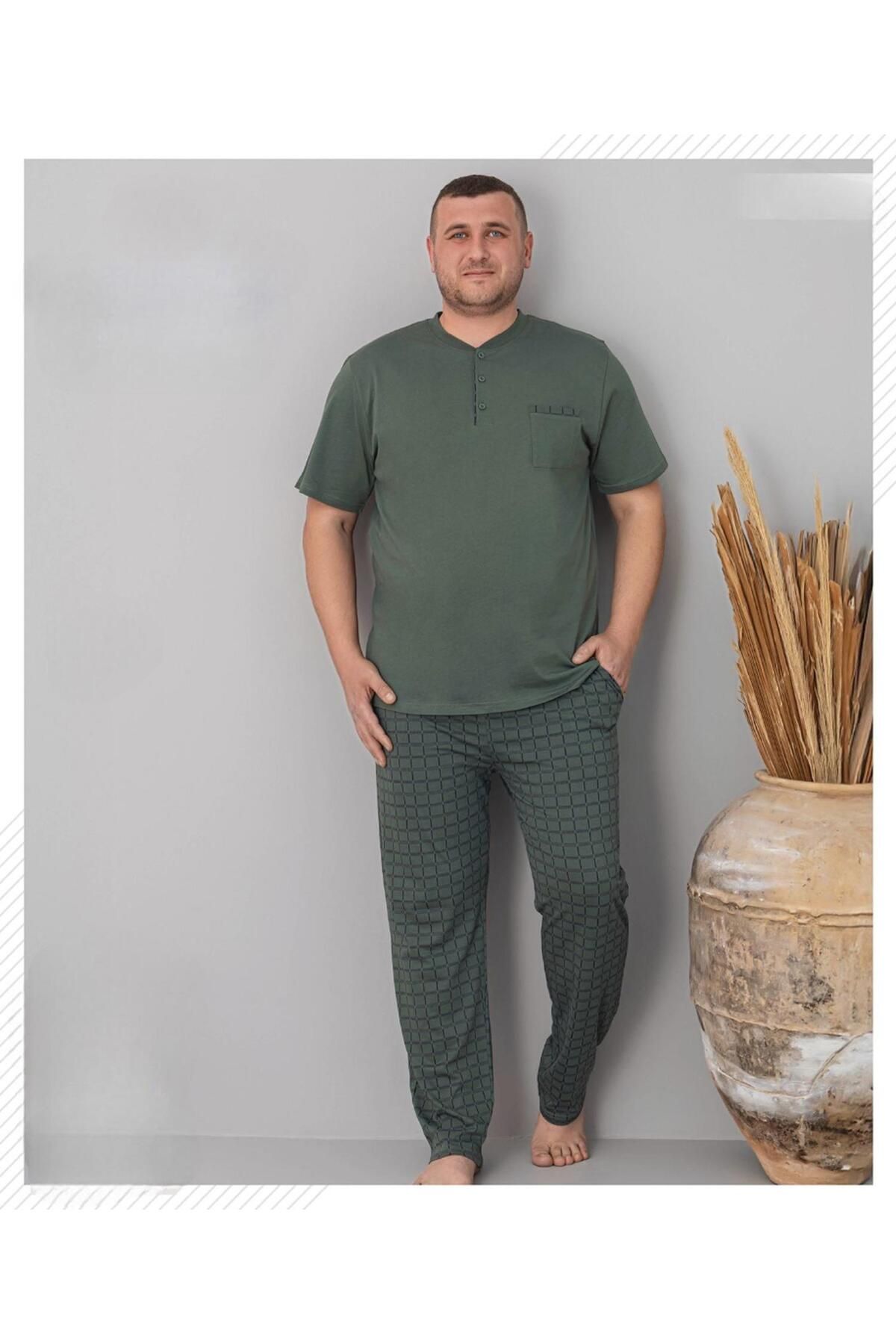 Pijamoni Erkek Battal Düğme Yaka Penye Kısa Kol Pijama Takımı 6730/5 - 1 Adet
