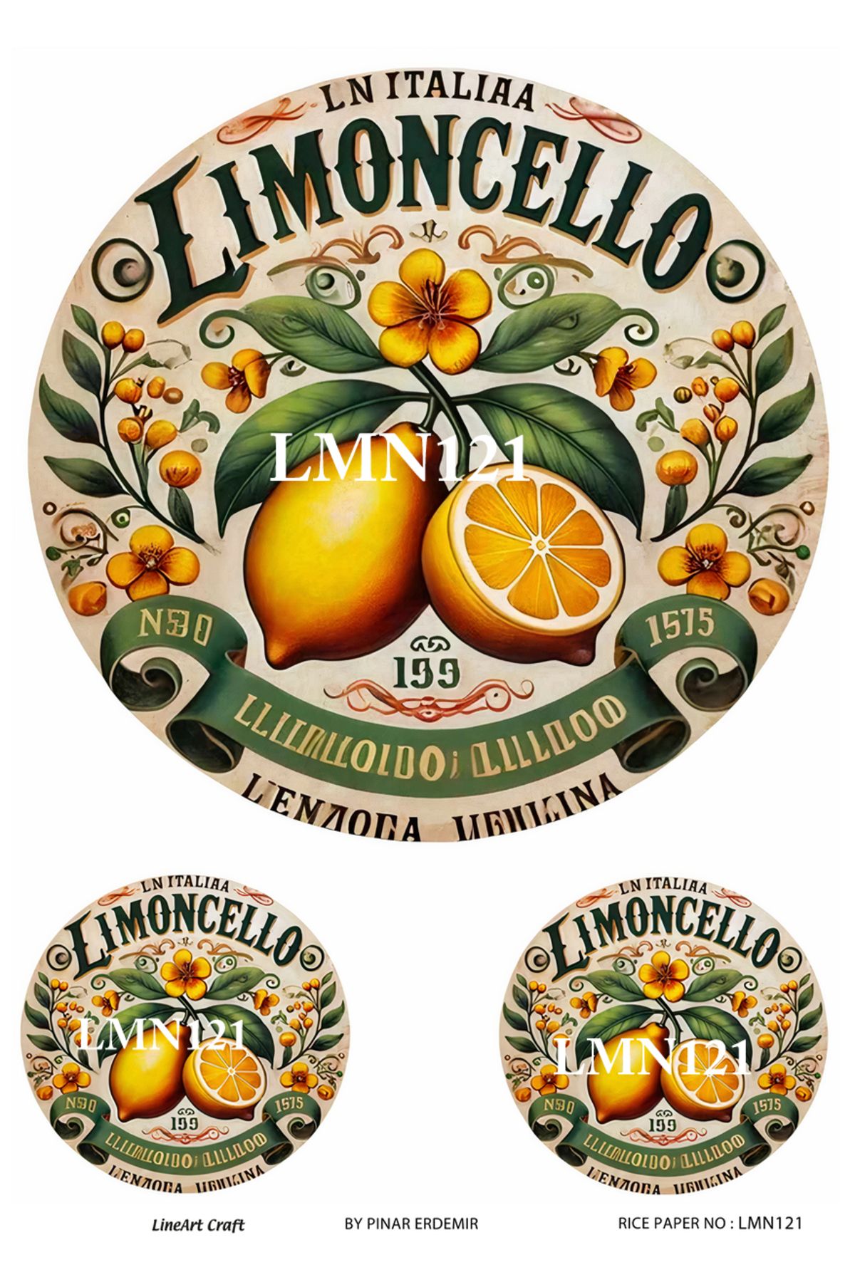 LİNEART Limon Serisi LMN121 Limoncello, Limon Desenli 29*42 cm Pirinç Dekopaj