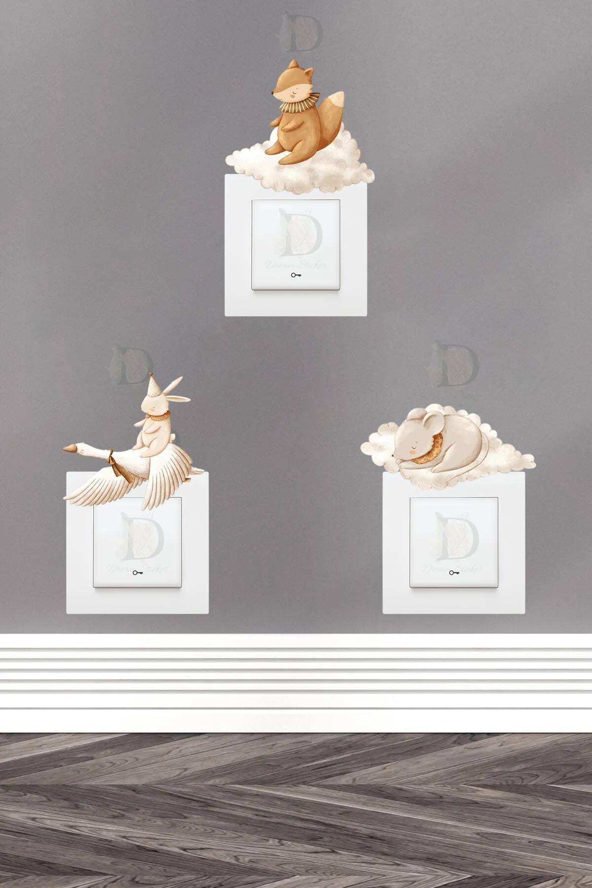 KT Decor Sevimli Hayvanların Dünyası 3'lü Priz Sticker Seti