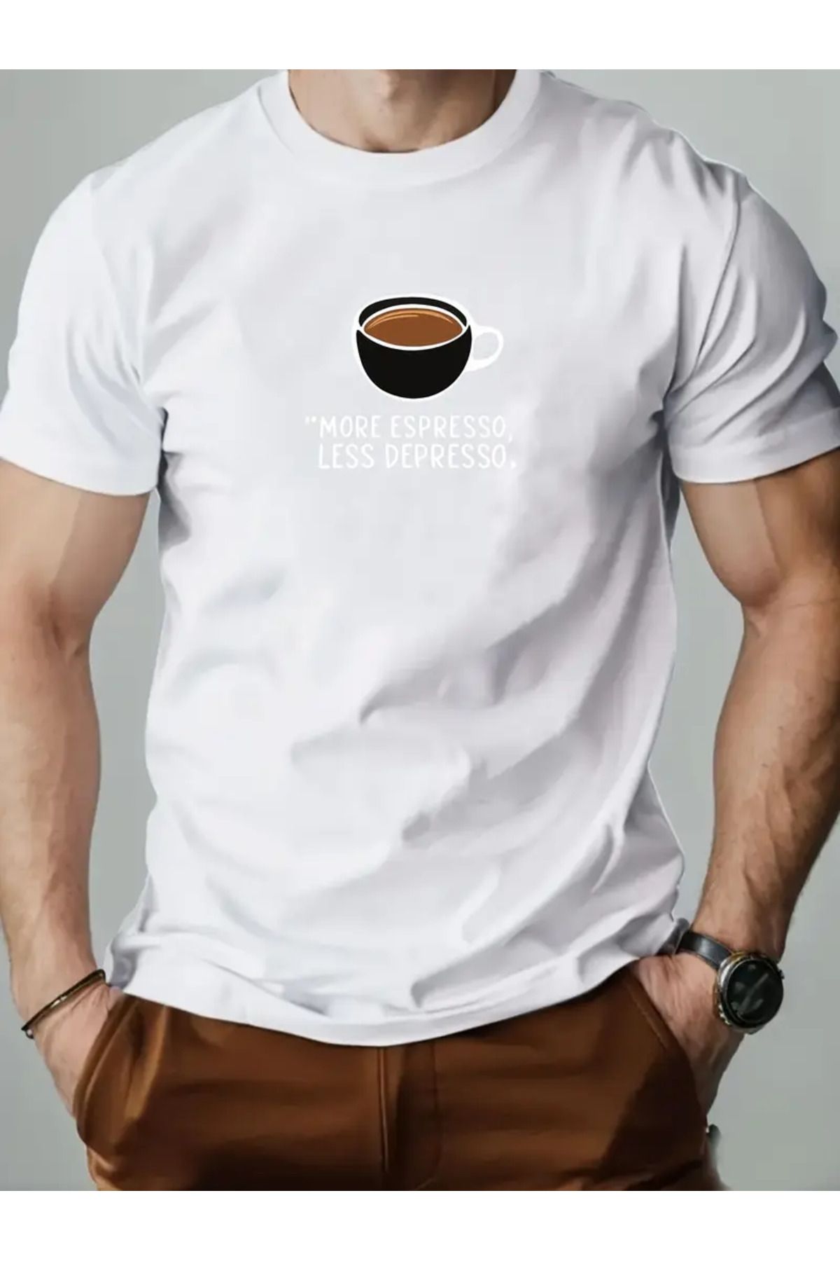 LUNAVISTA More Espresso Less Dipresso Baskılı Bisiklet Yaka Kısa Kol T-shirt