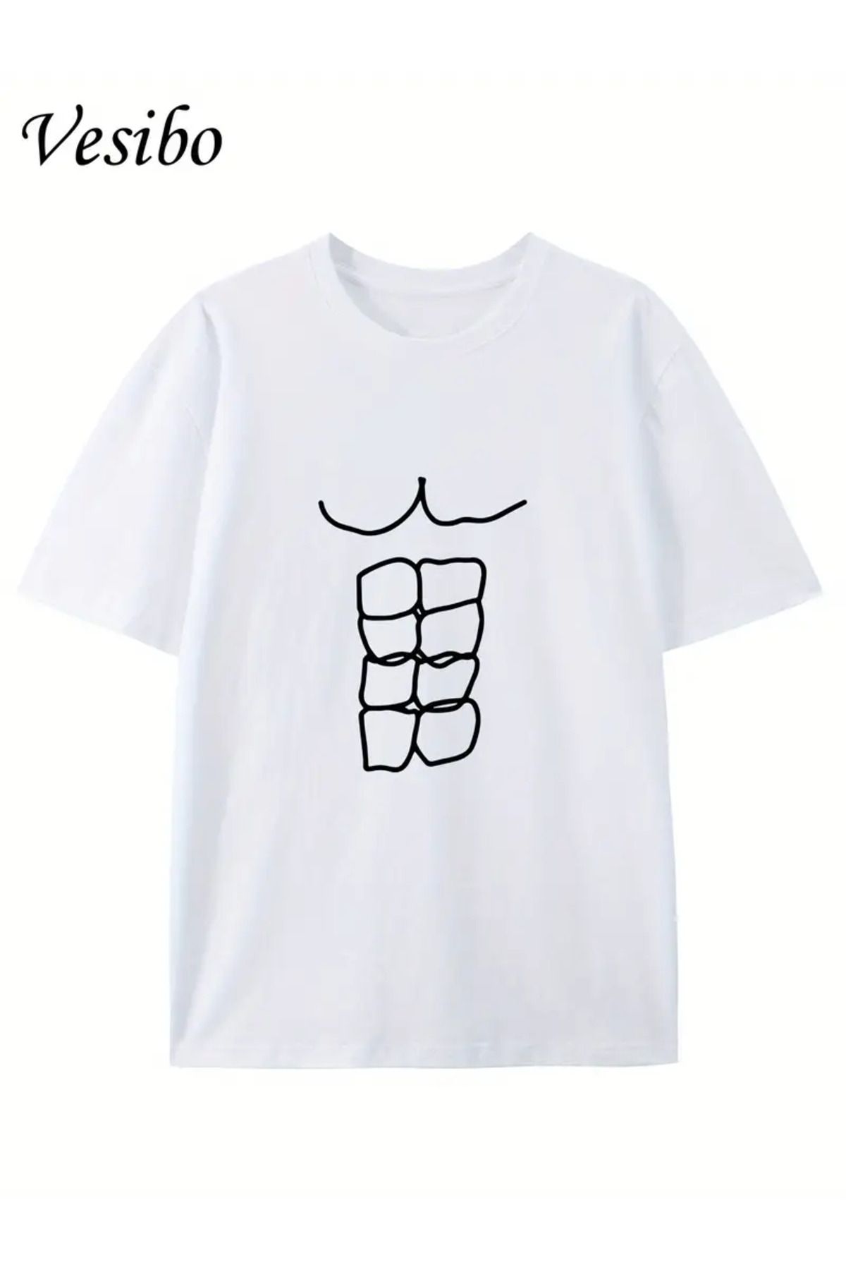 LUNAVISTA Fake Abbs Baskılı Bisiklet Yaka Kısa Kol T-shirt