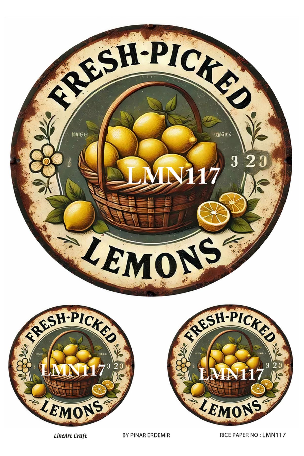 LİNEART Limon Serisi LMN117 Limon Desenli 29*42 cm Pirinç Dekopaj