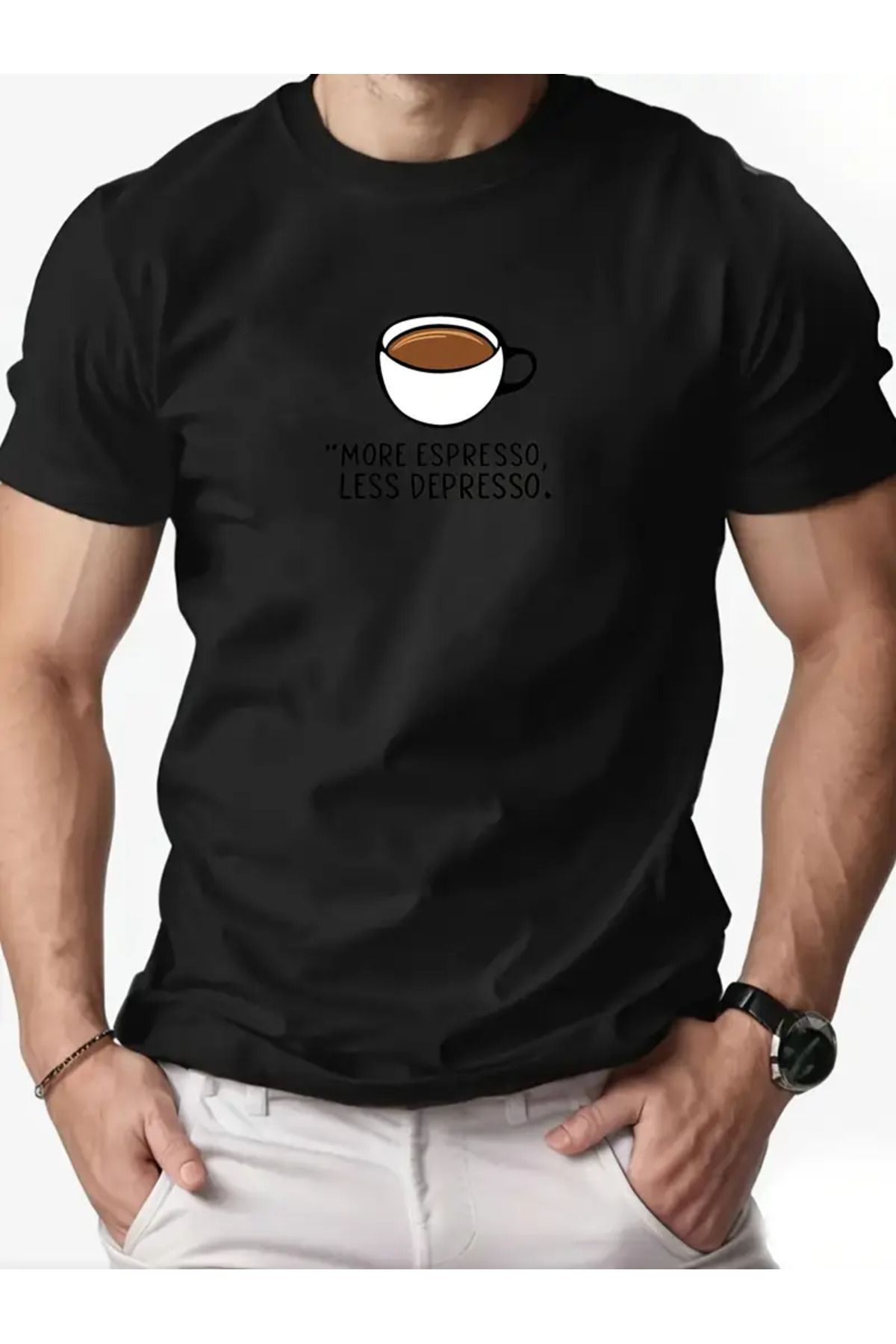 LUNAVISTA More Espresso Less Dipresso Baskılı Bisiklet Yaka Kısa Kol T-shirt