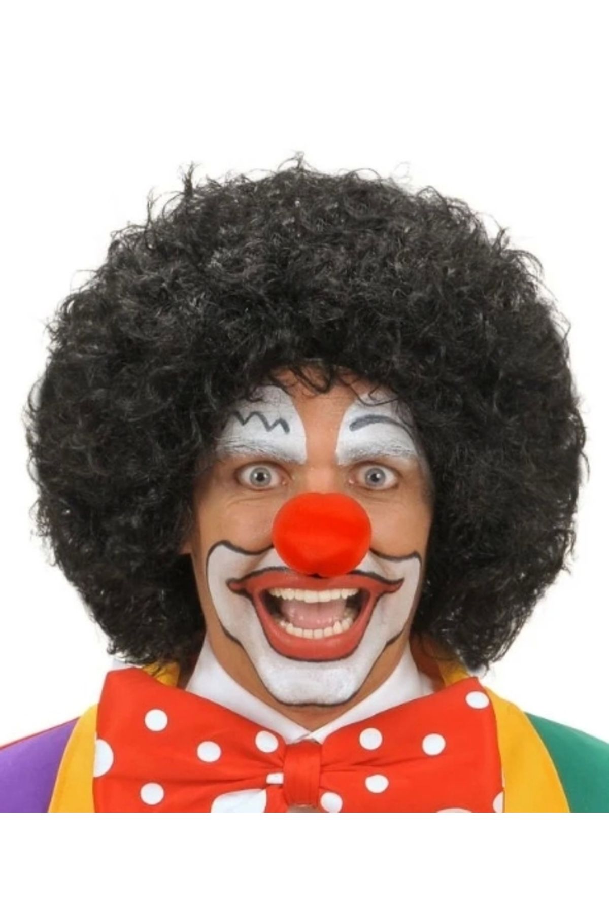 TTT Siyah Kıvırcık Afro Peruk ve Kırmızı Sünger Burun Seti