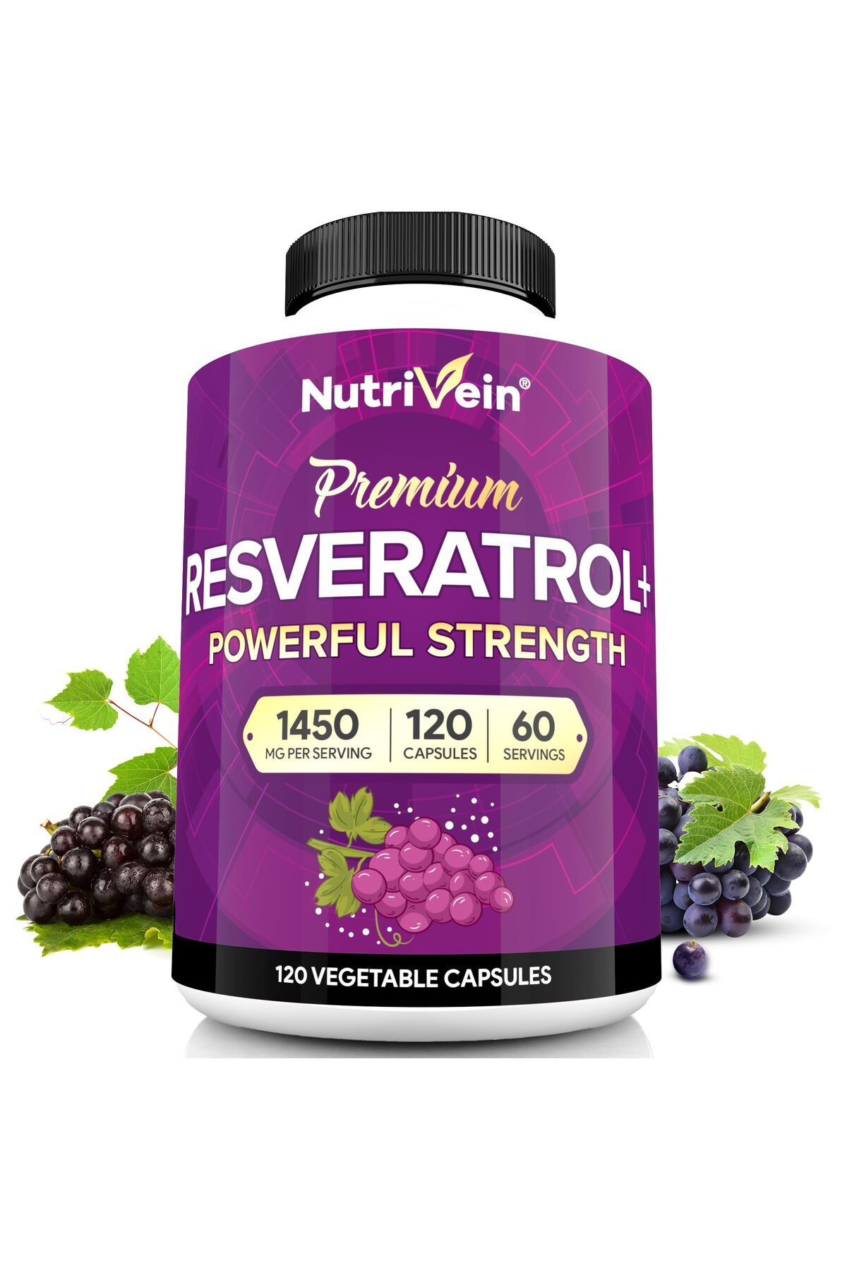 nutrivein Resveratrol with Green Tea Leaf & Acai Berry-Aging, Defenses, Brain, and Joint Support 120