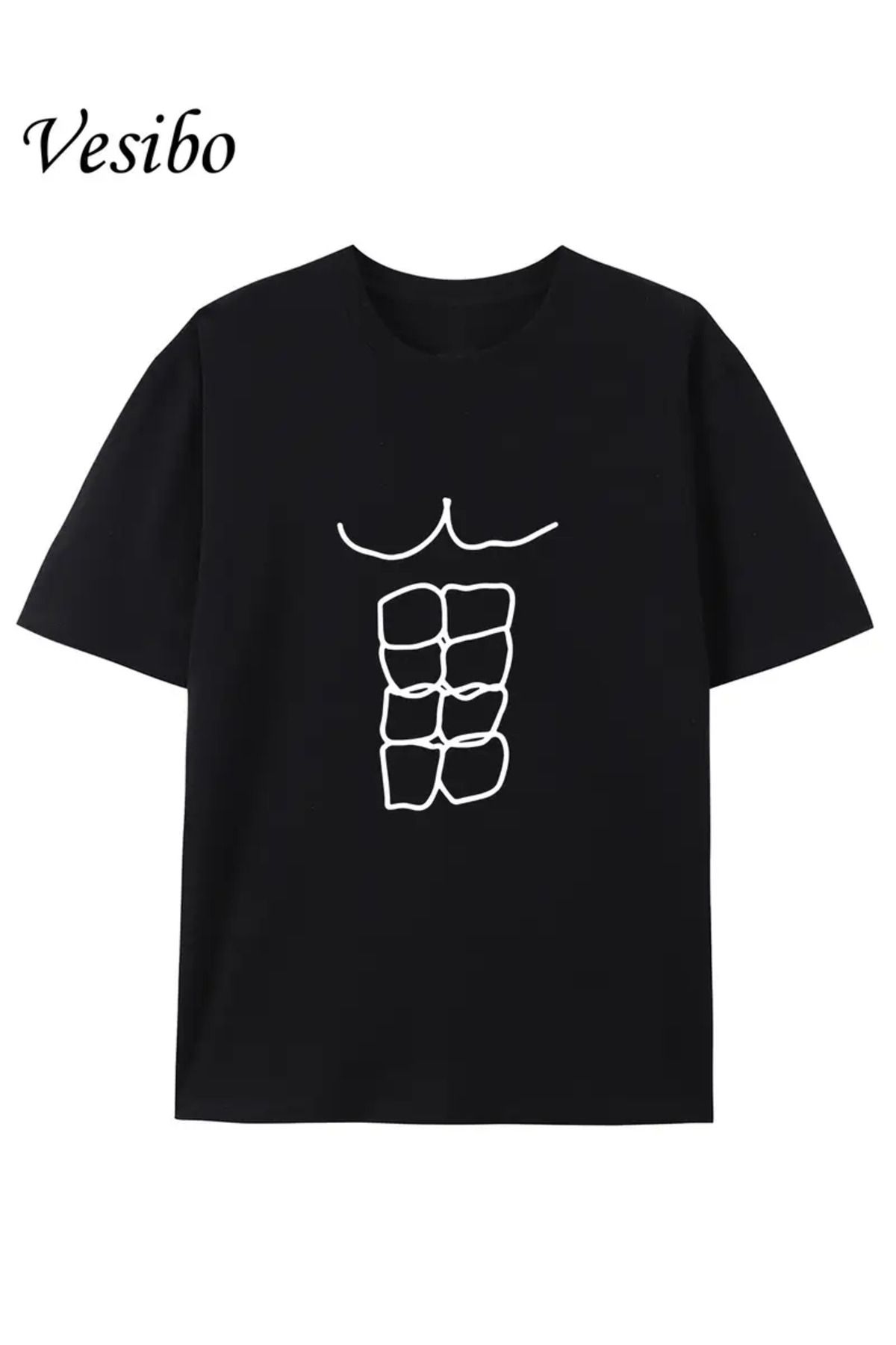 LUNAVISTA Fake Abbs Baskılı Bisiklet Yaka Kısa Kol T-shirt