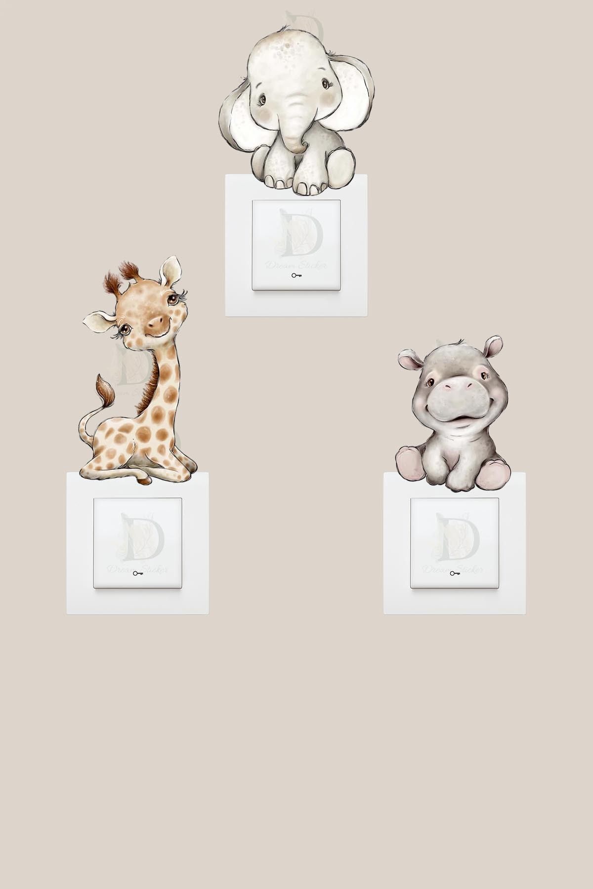 KT Decor Orman Arkadaşları Neşeli Hayvanlar Çocuk Odası 3'lü Priz Sticker Seti