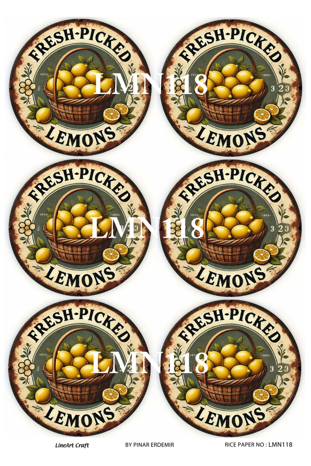LİNEART Limon Serisi LMN118 Çoklu, Limon Desenli 29*42 cm Pirinç Dekopaj