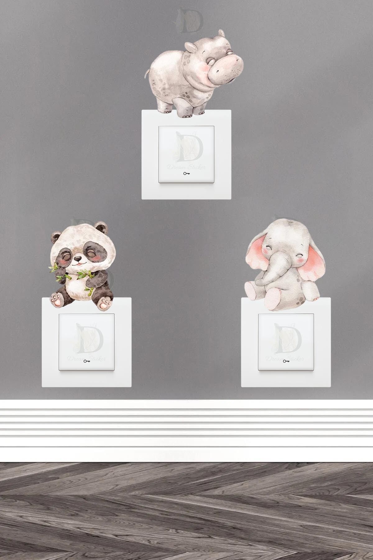 KT Decor Neşeli Hayvanlar Çocuk Odası 3'lü Priz Sticker Seti