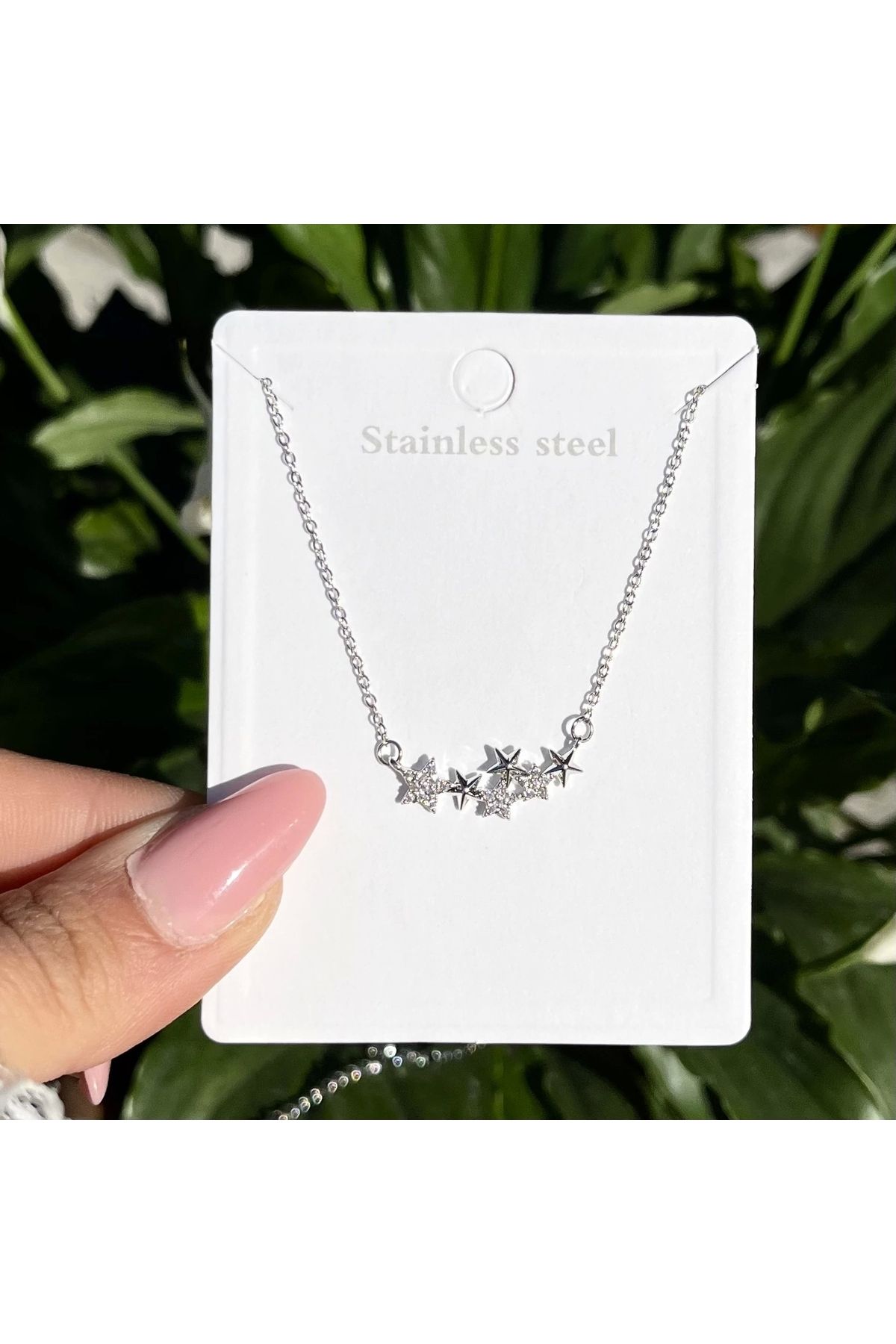 Vintagezegeni Yıldızlı Kolye I Beyaz 14K Çelik