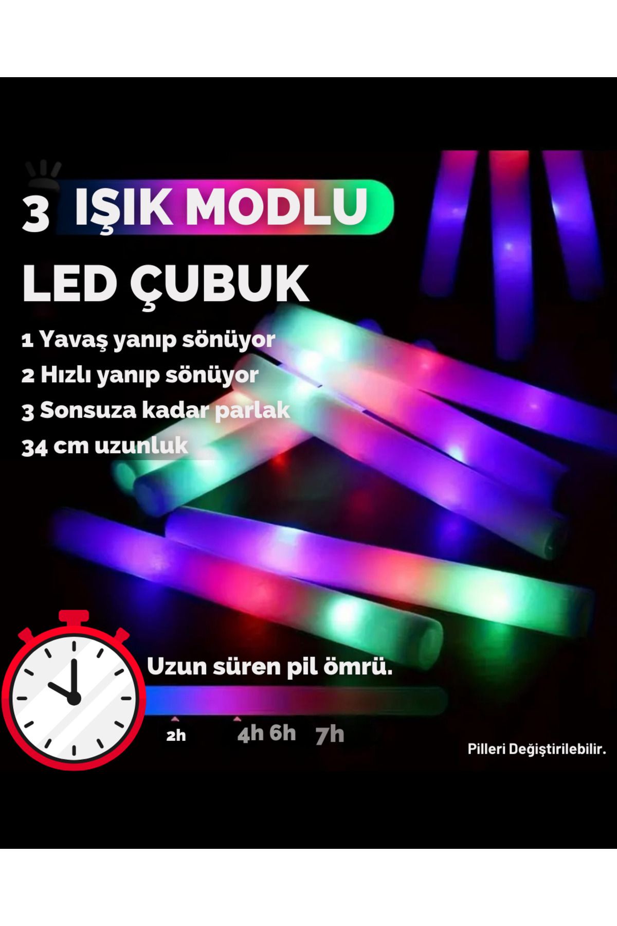 Antin Kuntin Üç Modlu LED Işık Çubuğu Köpük 1 Adet Parti Düğün Kına Kutlama Organizasyon Gösteri Festival Panayır