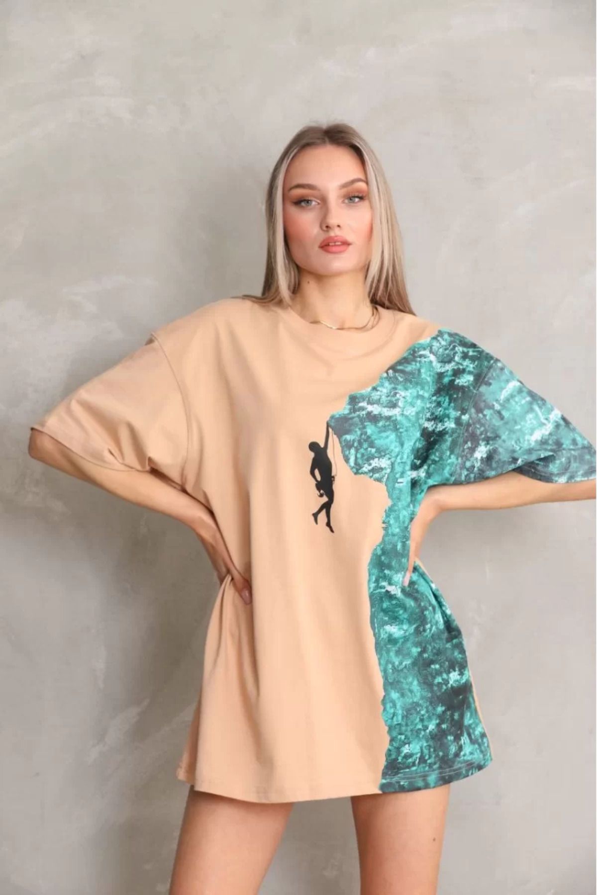 Flaubert Unisex Bisiklet Yaka Baskılı Oversize T-Shirt - Ön Ve Kol Baskılı