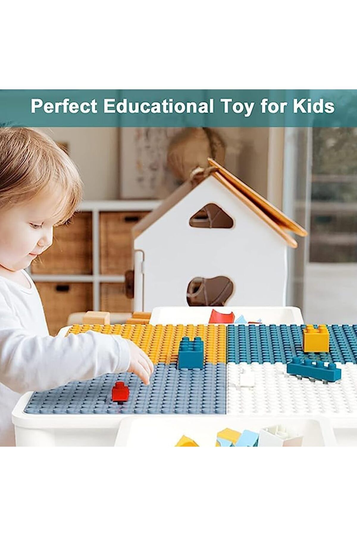Lumely-186 Pcs Double Sided Kids Building Block Activity Table,4 Storage Box and Adjustable Legs, for 3+ 4