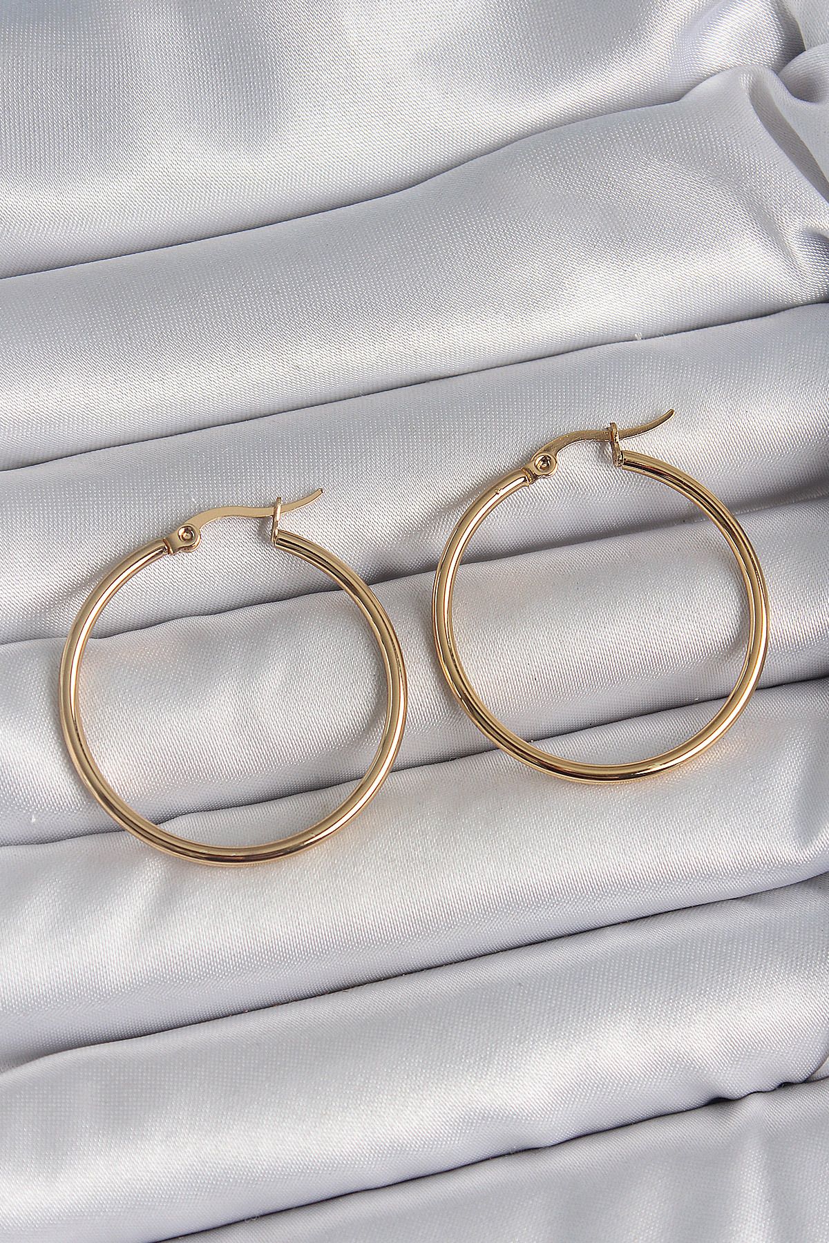 norsary 316 Çelik Gold Renk 33 mm Kadın Halka Model Kadın Küpe