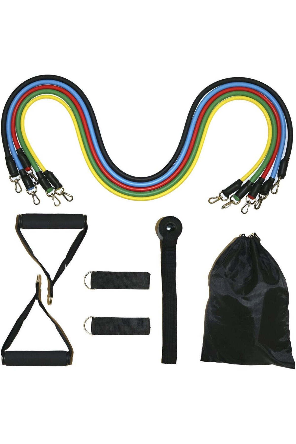 Velixo Set De Benzi Elastice, 11 Piese, 5 Frânghii Din Latex, 6 Accesorii, Pentru Sală, Yoga, Pilates, Abdomen, Piept, Brațe, Spate - Single Dimension