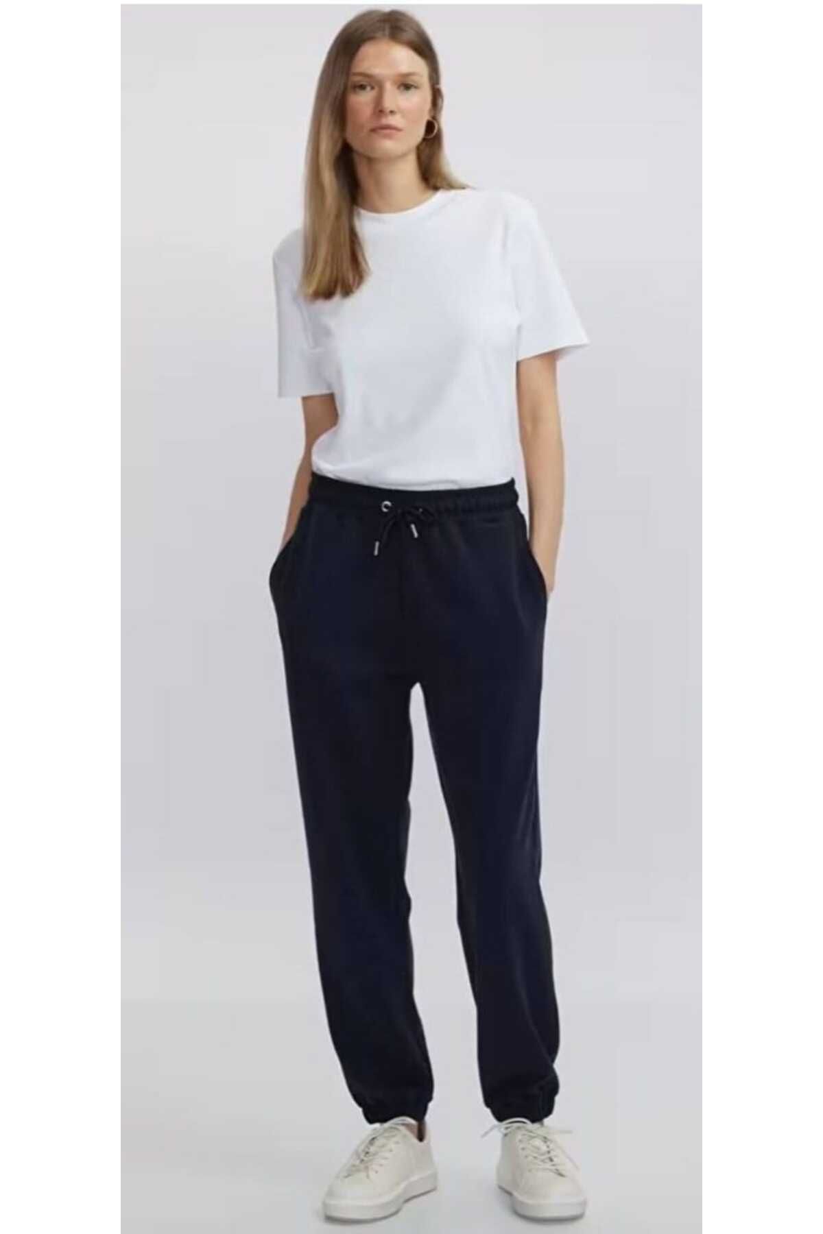 MODA Kadın Krep Kumaş Beli Lastikli Paça Manşetli Pantolon