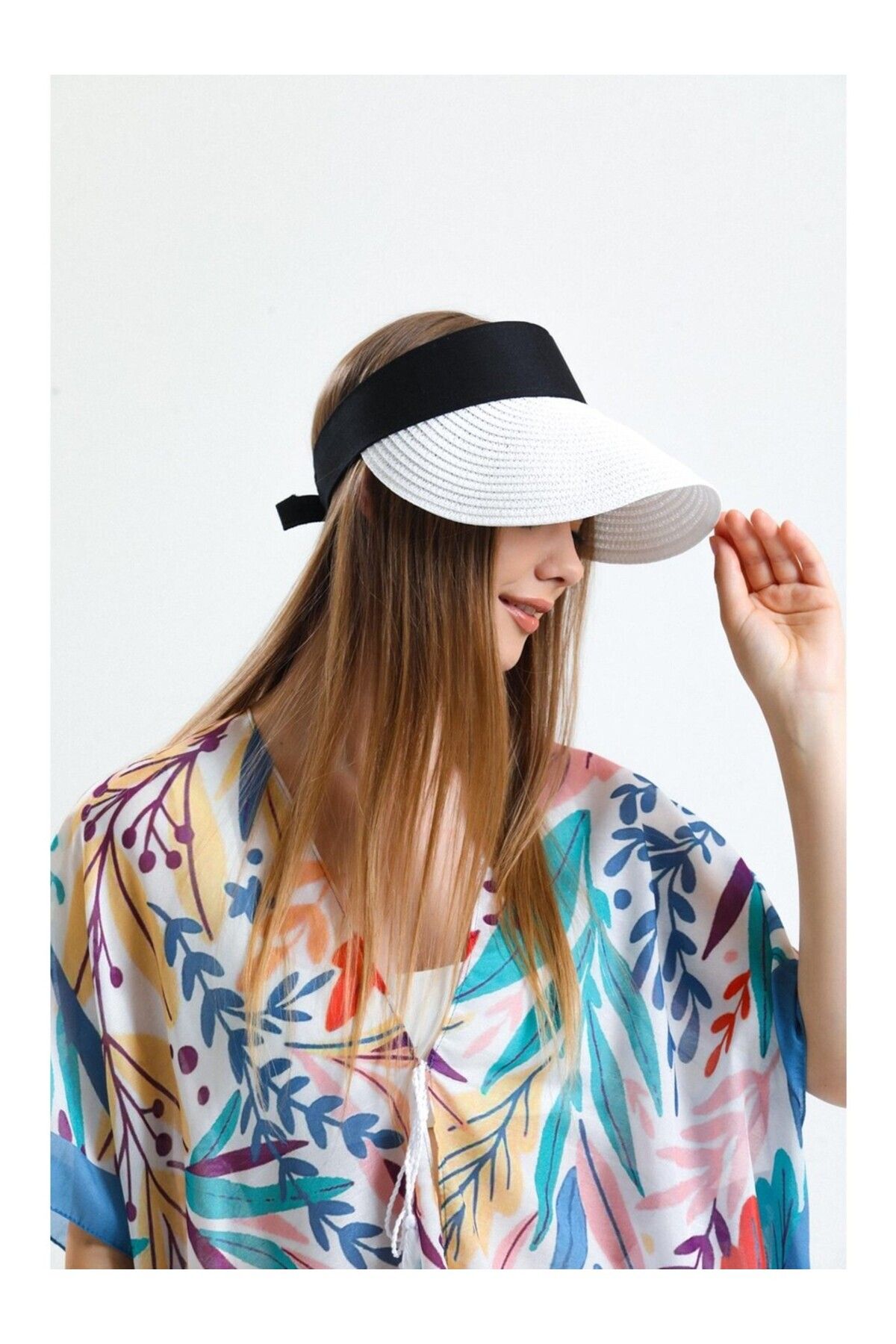 FRESCO SCARFS-Straw Visor Hat - Open Top and Foldable 4