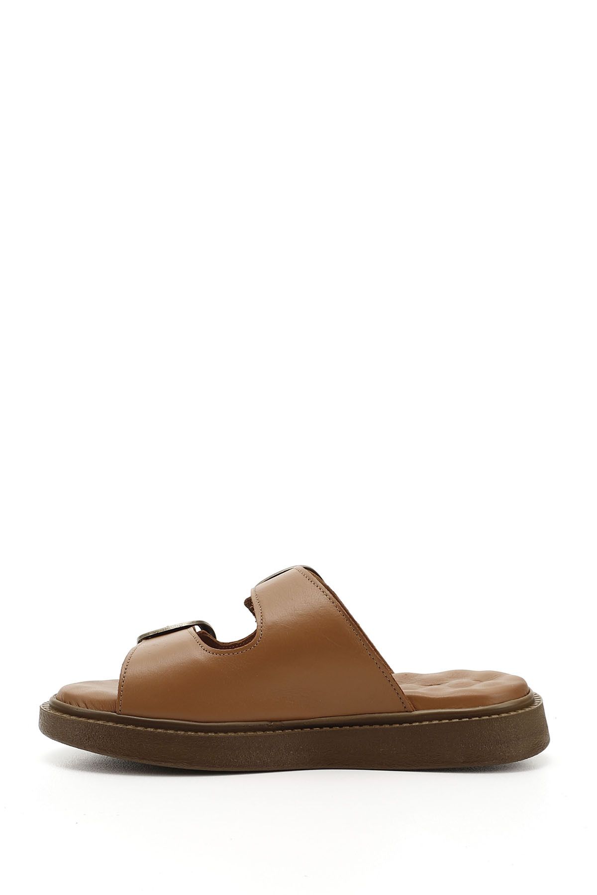 GÖNDERİ(R)-Women / Girls Tan Buckle Genuine Leather Comfort Slippers 3