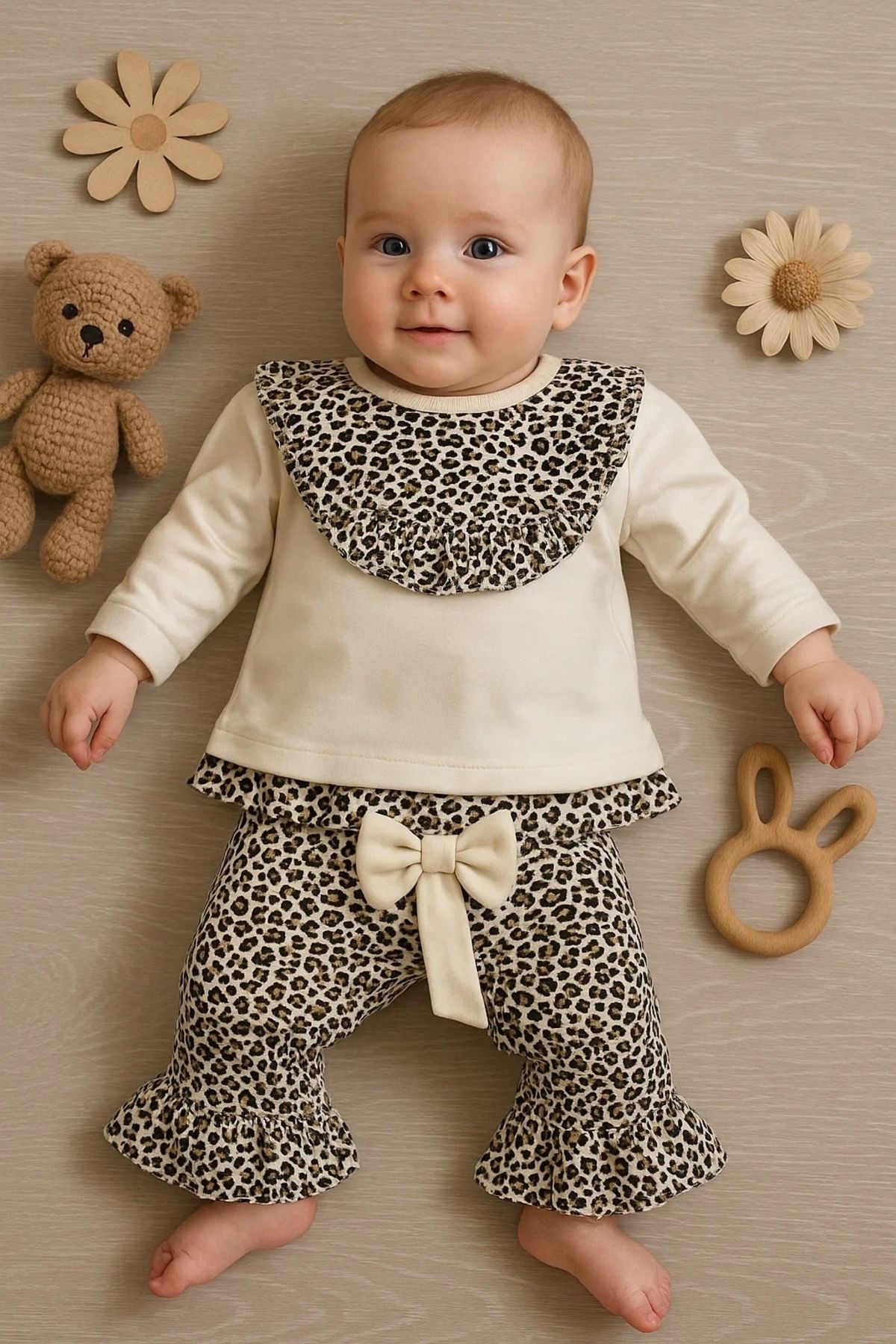 Akm Life Leopar Detaylı 2'li Kız Bebek Takım %100 Pamuk