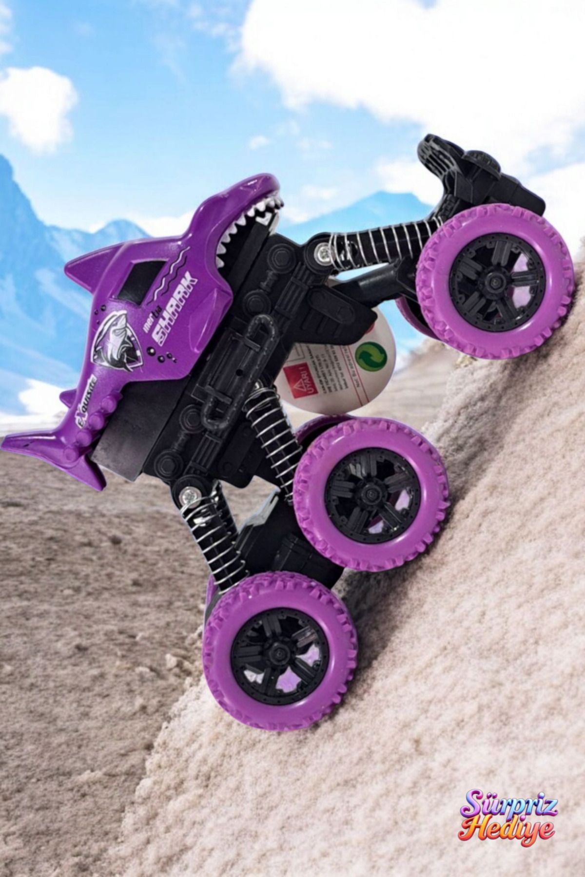ALYTOYS Oyuncak Araba Amartisörlü Yaylı 6 teker Sürtmeli Motor 16x10cm Köpek Balık Model