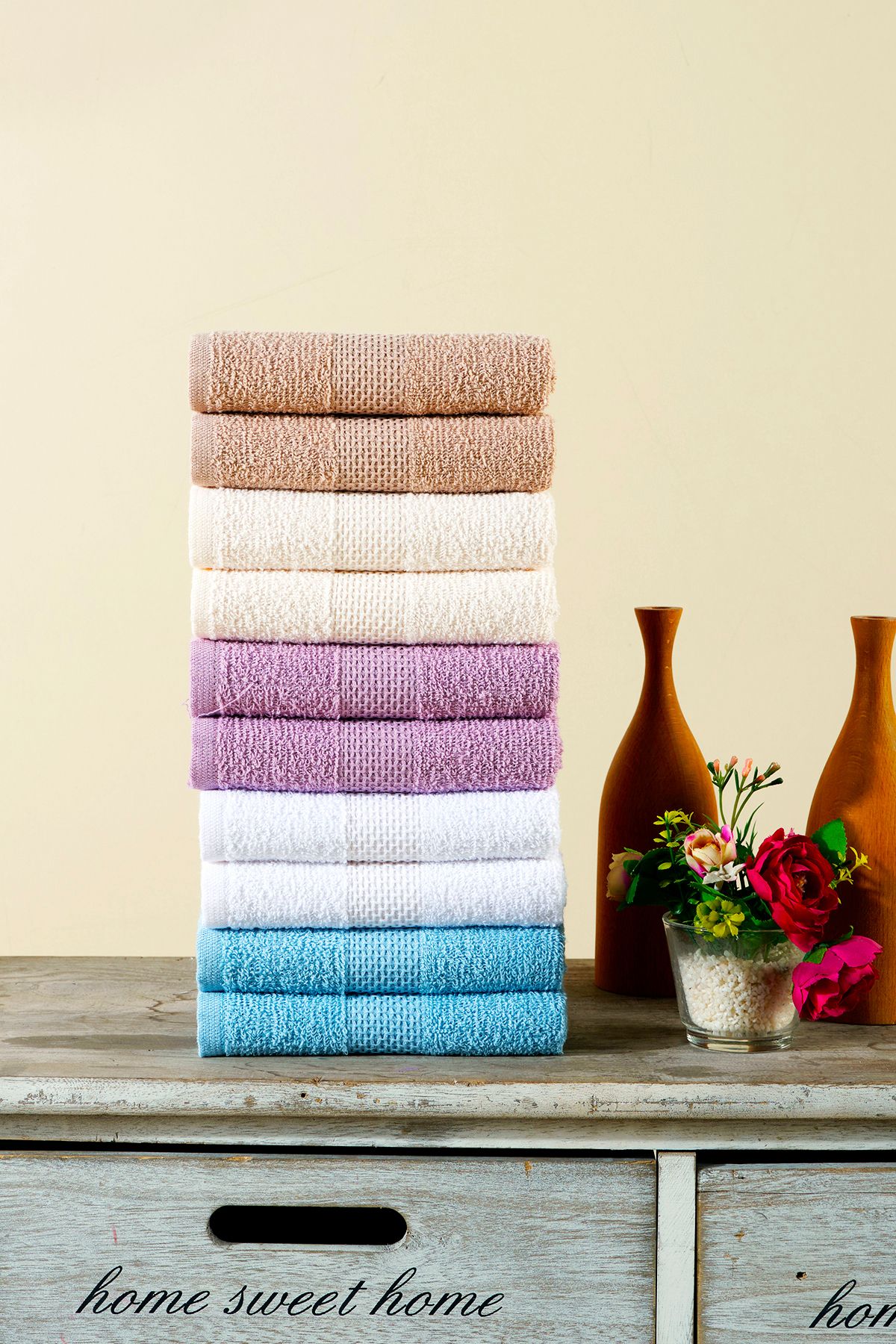 BAMİROSE 50x90 CM 10'LU PETEK EL & YÜZ HAVLU SETİ