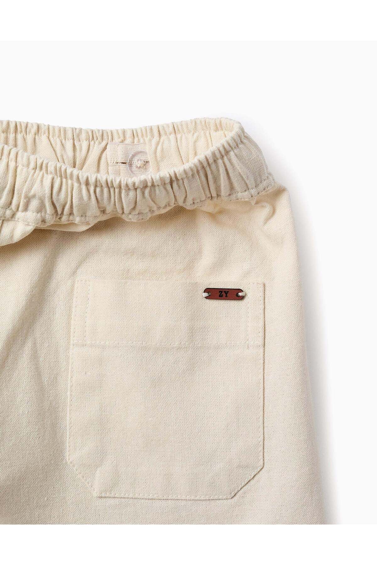 Ziddy-Cotton and Linen Shorts for Boys 'Midi', Beige 3