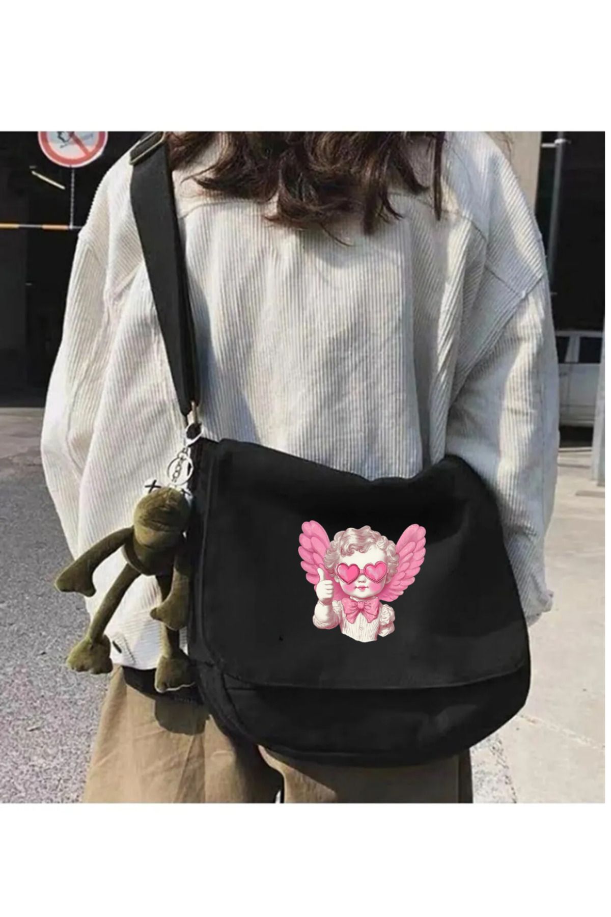 Touz Moda Cute Angel Siyah Postacı Çantası