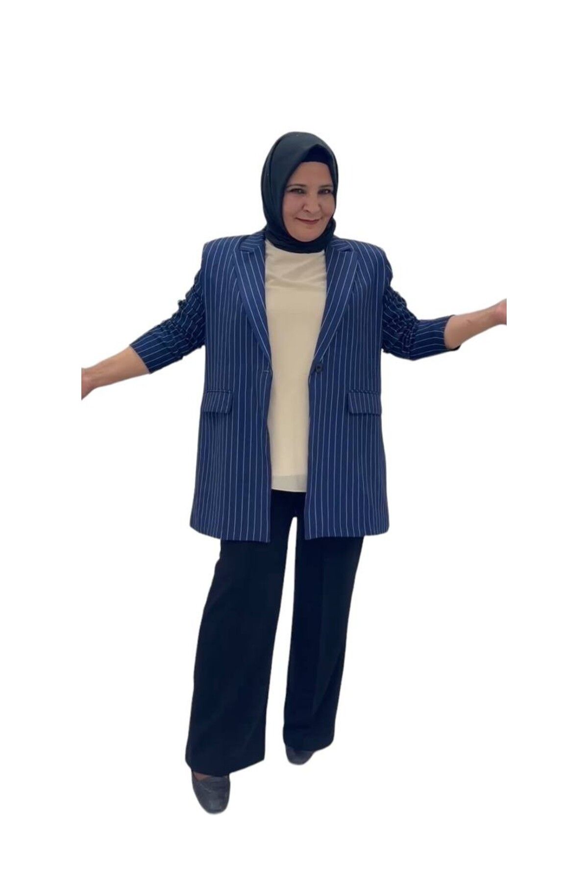 Sevda Kılınç Büyük Beden Çizgili Ceket