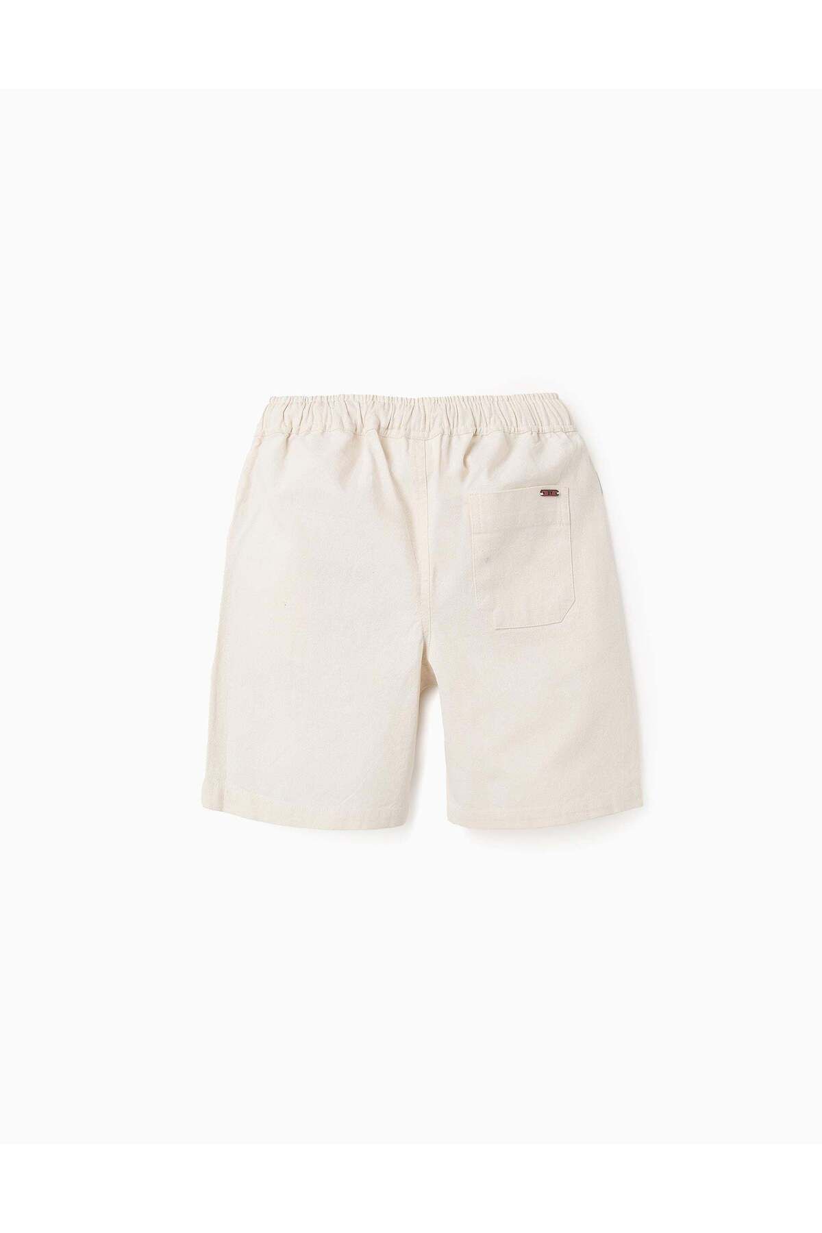 Ziddy-Cotton and Linen Shorts for Boys 'Midi', Beige 2