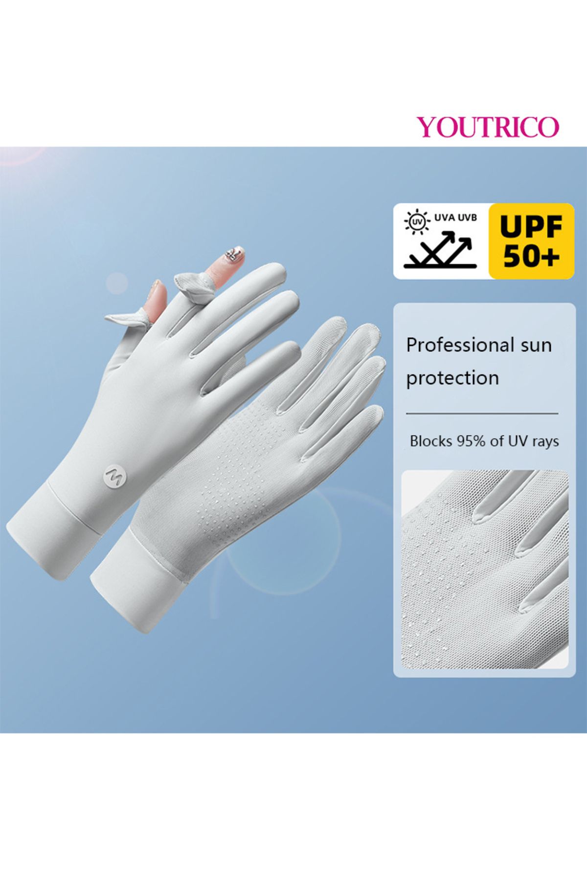 Youtrico-Sun Protection Gloves Summer Cycling Fingerless Gloves For Driving Spf50 High Protection 1