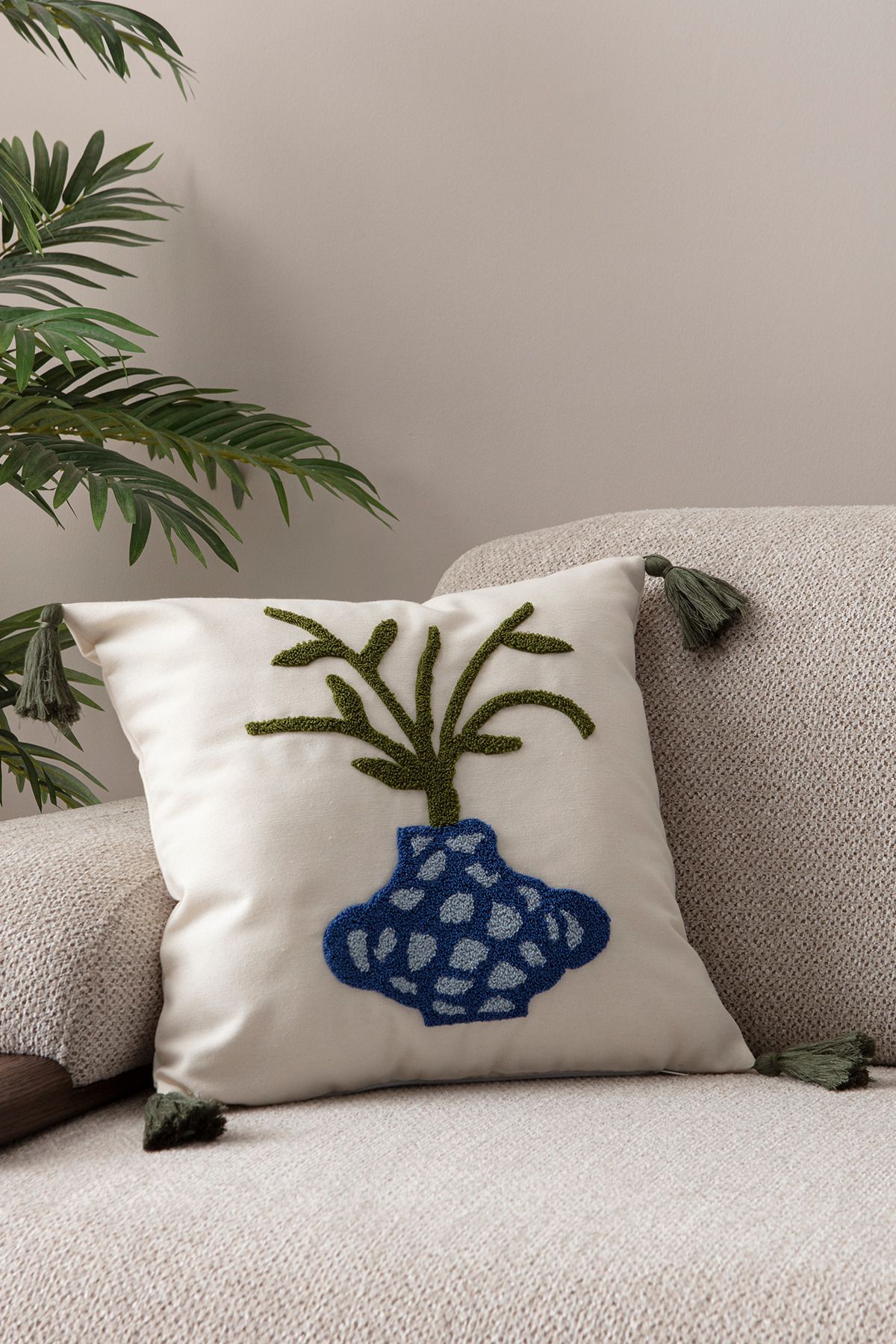 EVOTTO HOME COLLECTİON Comfort Punch Desenli Kırlent Kılıfı Kare Dekoratif Bohem Nakışlı Koltuk Yastık Kılıfı panç 45x45