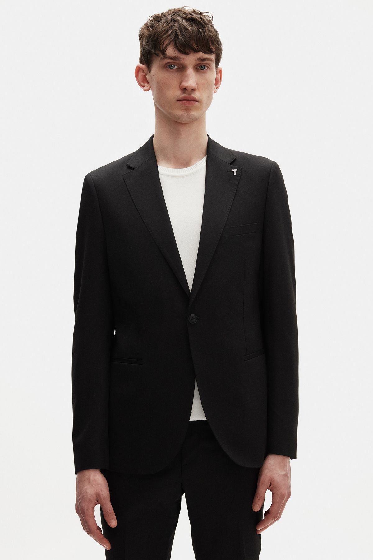 Tween Slim Fit Siyah Armürlü Yünlü Takim Elbise