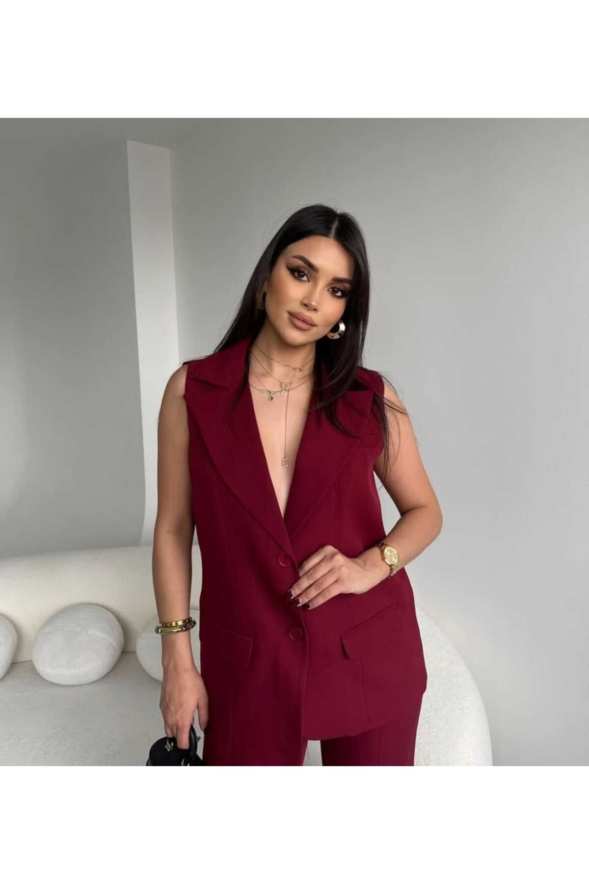 MissPul Blazer Kemerli Astarlı Düğmeli Ceket Yelek