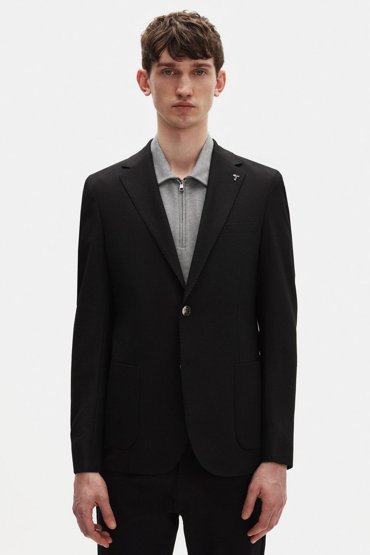 Tween Slim Fit Siyah Armürlü Kumaş Ceket