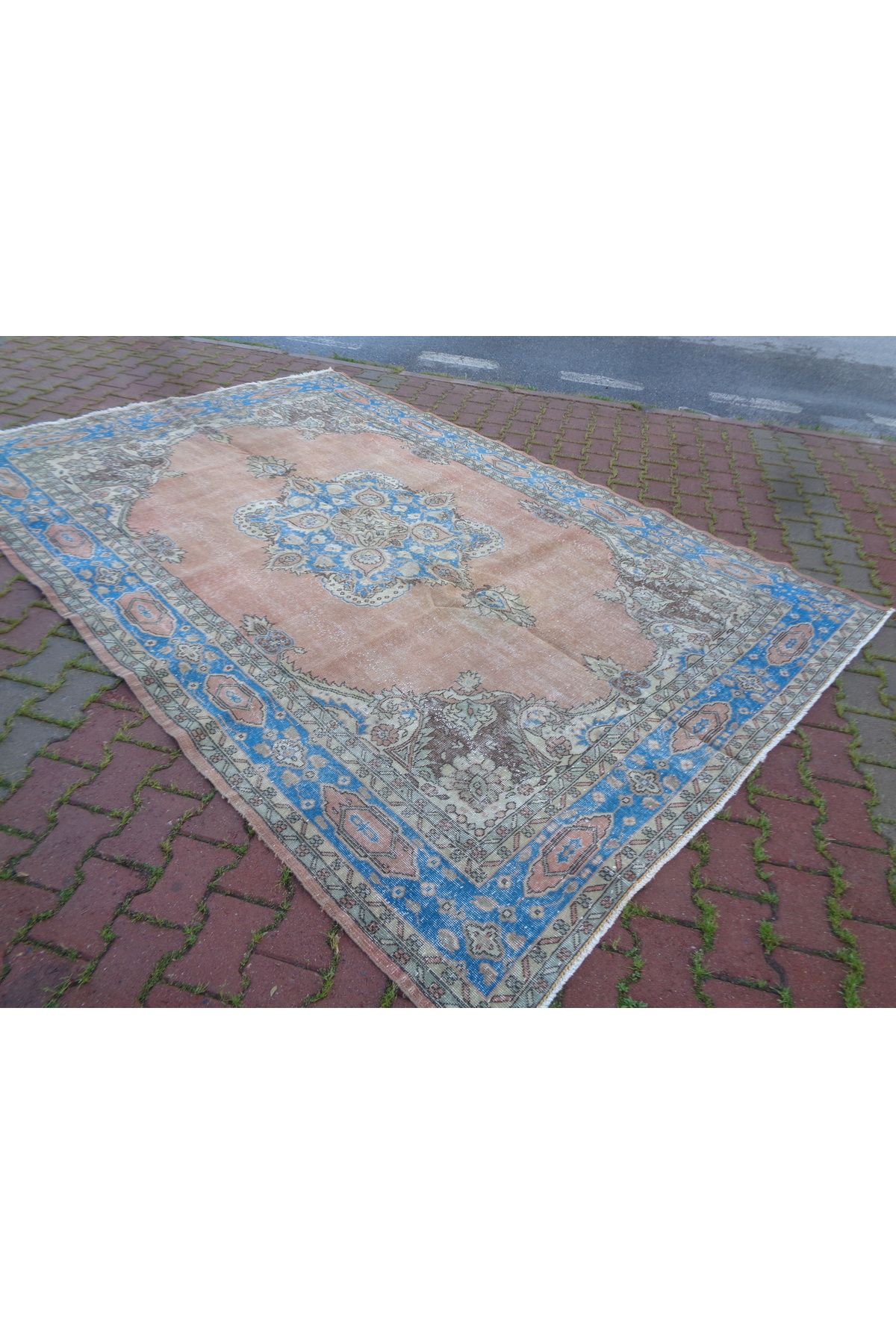 ŞAHMERDANOĞLU ŞAHMERDANOĞLU 210x320 Cm El Dokuma Vintec Salon Halısı, Şeftali & Mavi Renkli Rustic Halı 8673