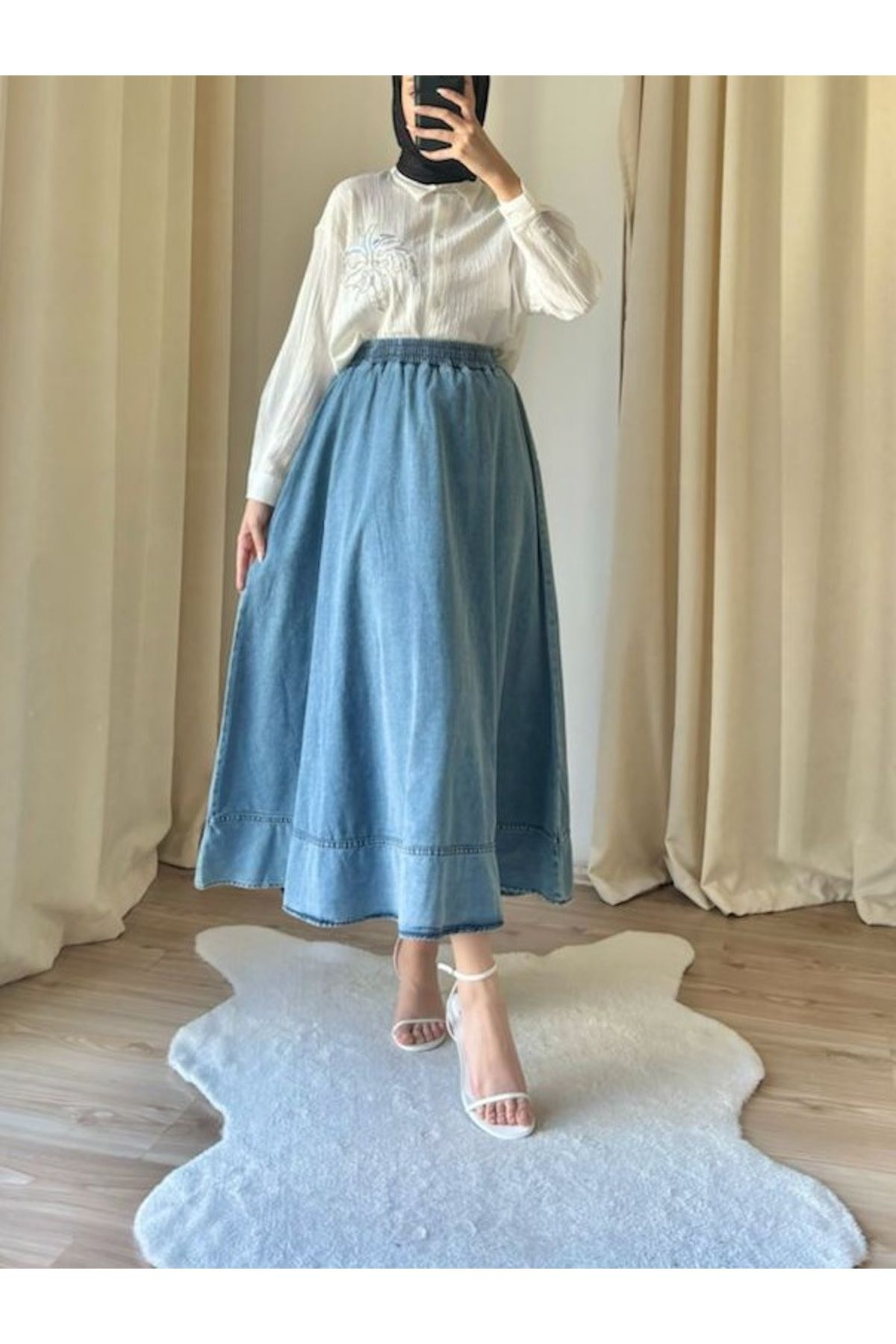 Suede Style 9056 - Rahat Şık Bel Lastikli Kadın Kot Etek